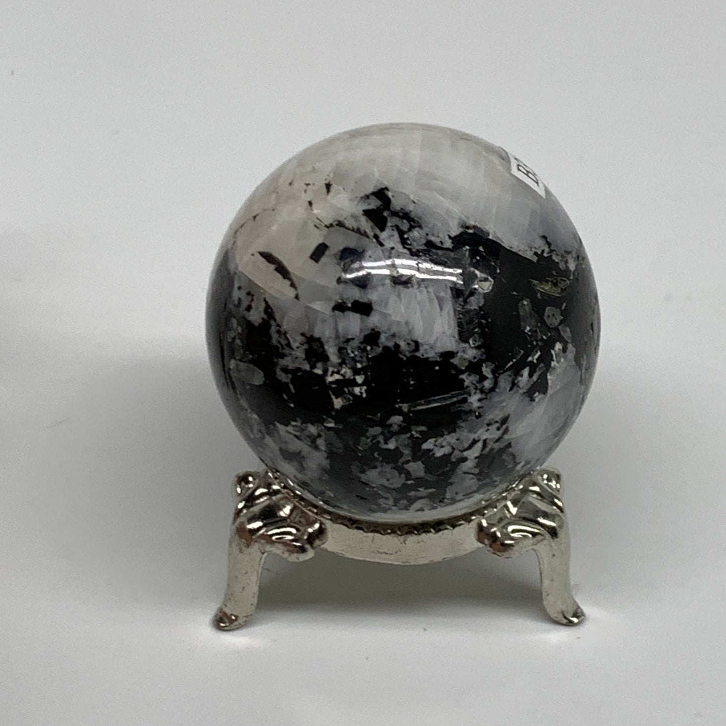 110g, 1.7"(42mm), Natural Rainbow Moonstone Sphere Ball Gemstone, B35142