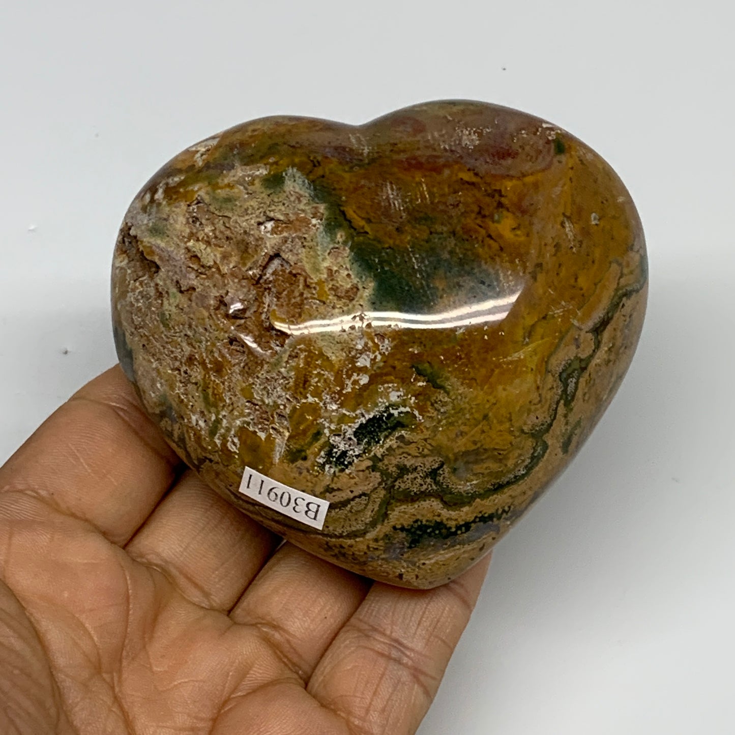 0.65 lbs, 2.9"x3.2"x1.5" Ocean Jasper Heart Polished Healing Crystal, B30911