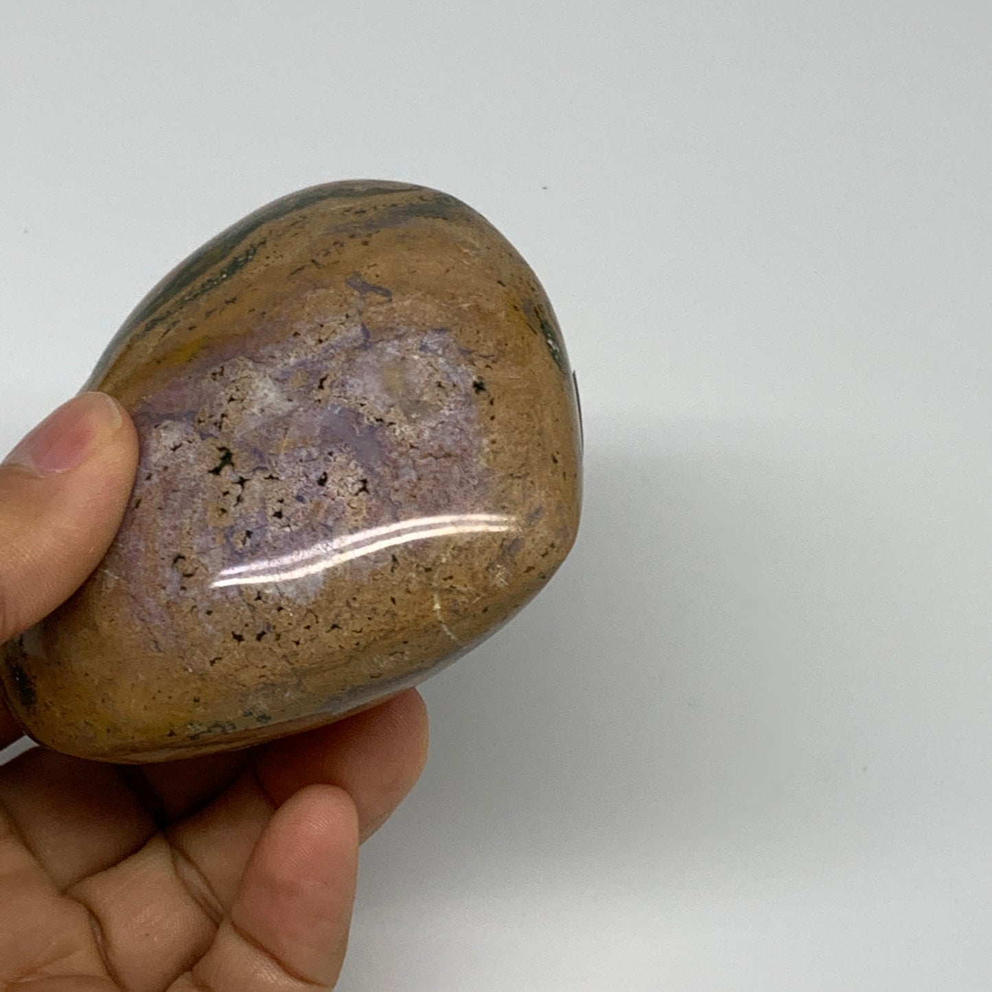 0.65 lbs, 2.9"x3.2"x1.5" Ocean Jasper Heart Polished Healing Crystal, B30911