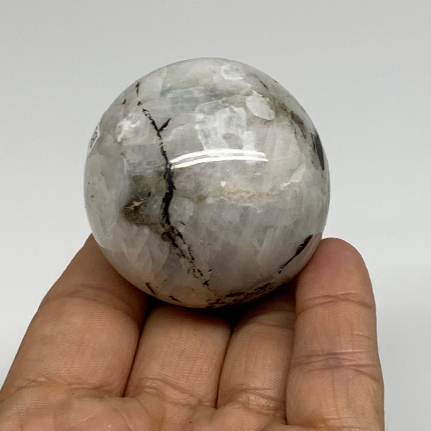 134.1g, 1.8"(45mm), Natural Rainbow Moonstone Sphere Ball Gemstone, B34355