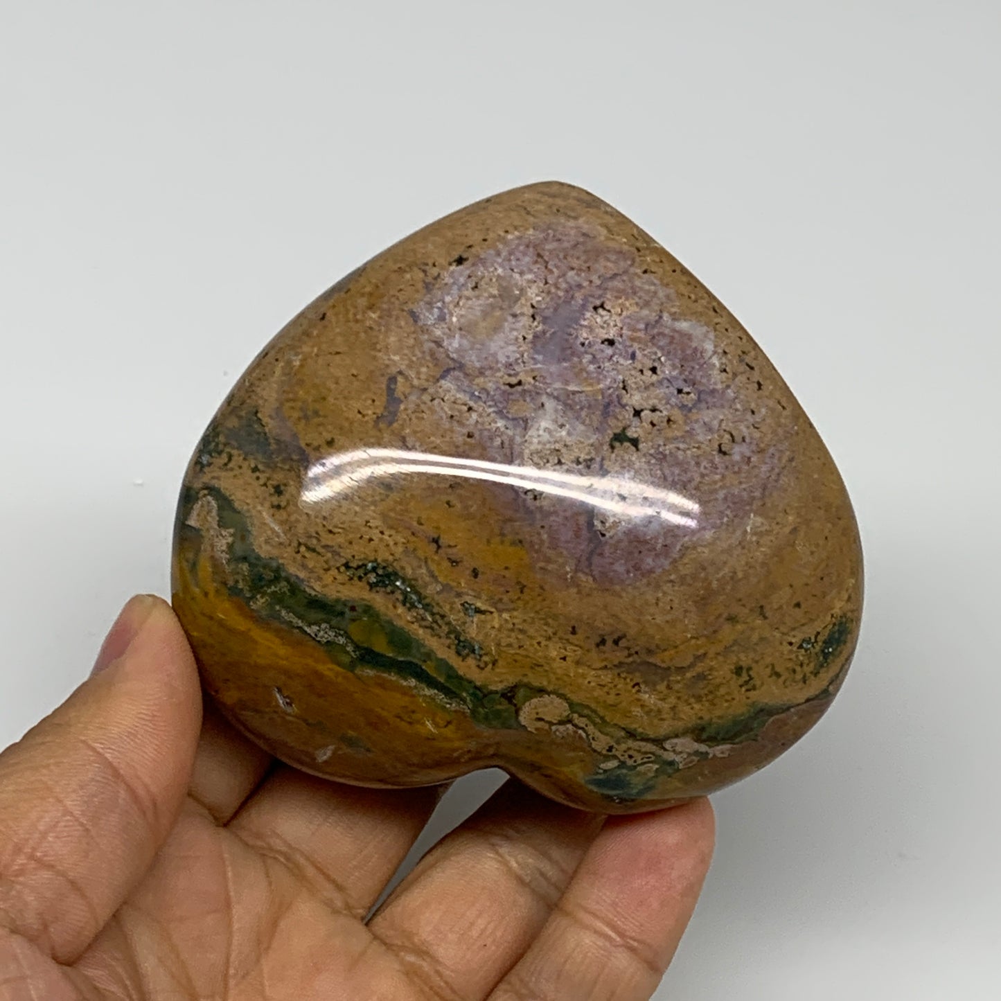 0.65 lbs, 2.9"x3.2"x1.5" Ocean Jasper Heart Polished Healing Crystal, B30911