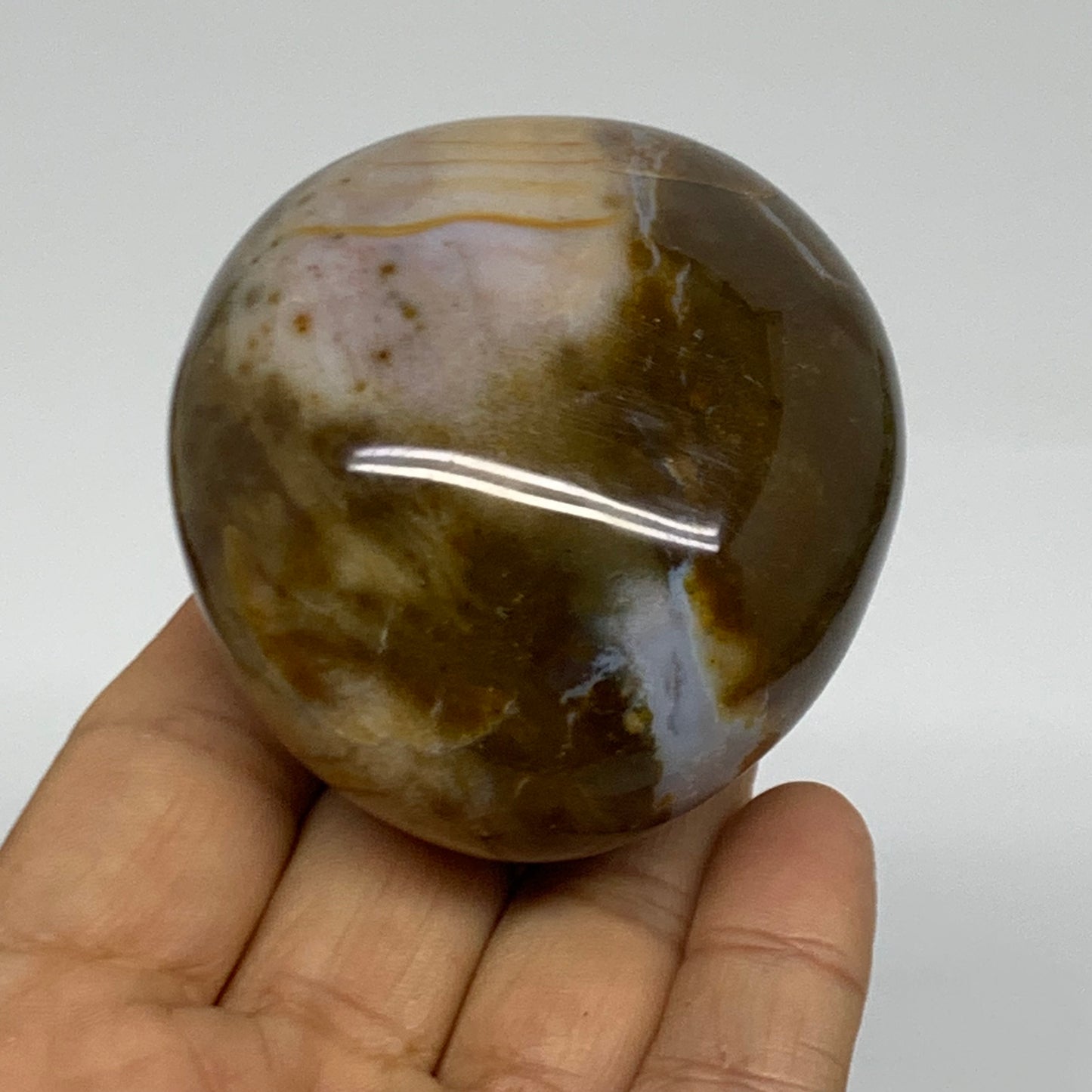 215.1g, 2.5"x2.3"x1.6" Natural Ocean Jasper Palm-Stone Orbicular Jasper, B38211