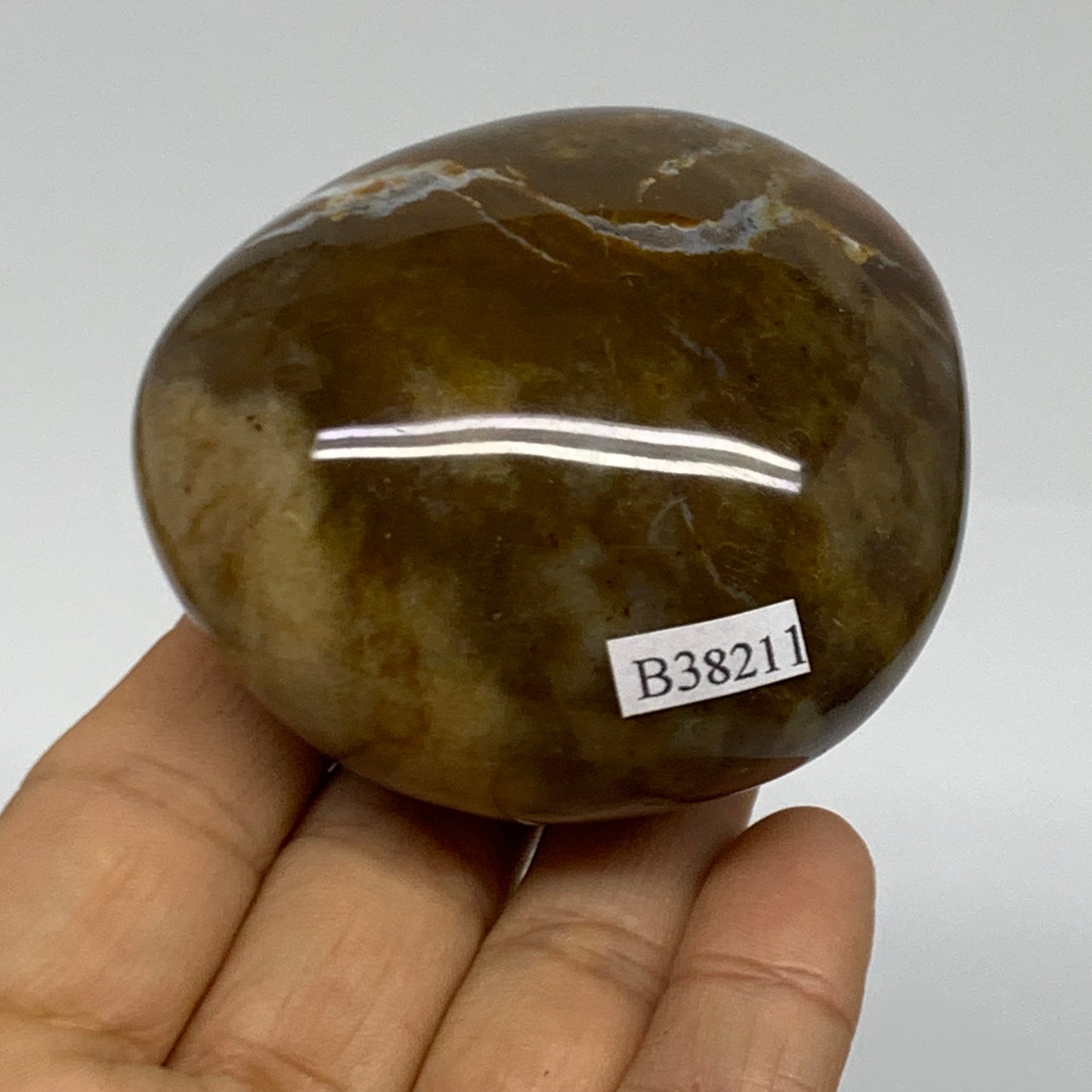 215.1g, 2.5"x2.3"x1.6" Natural Ocean Jasper Palm-Stone Orbicular Jasper, B38211