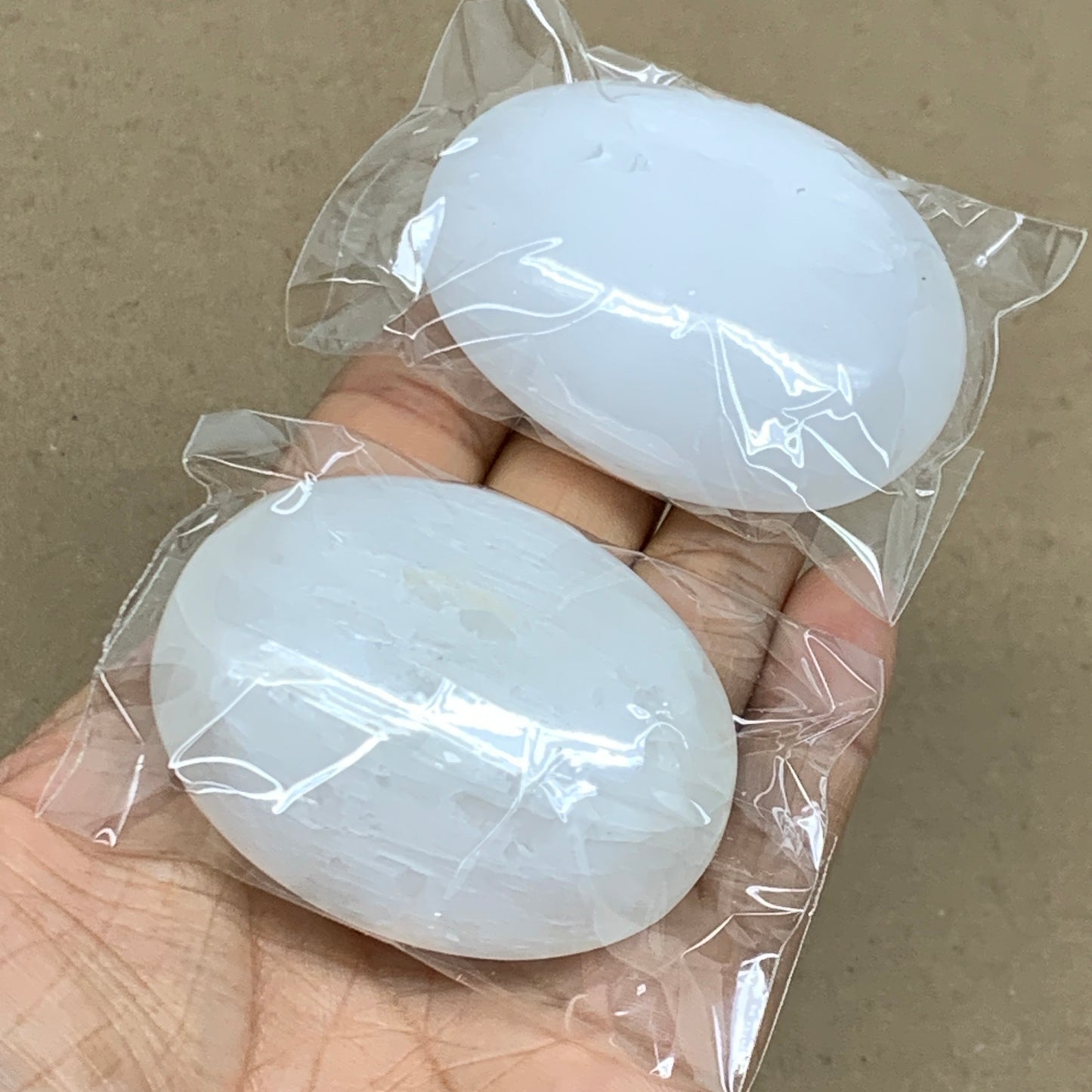 158g, 2.4"x1.8"x1", 2pcs, White Selenite Palmstone Crystal Pillow, B36869