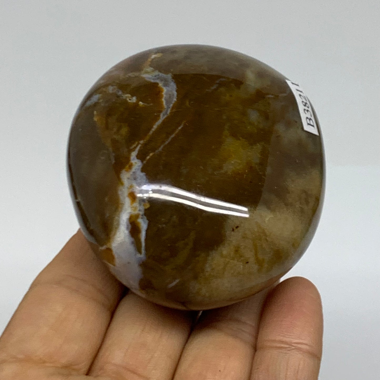 215.1g, 2.5"x2.3"x1.6" Natural Ocean Jasper Palm-Stone Orbicular Jasper, B38211