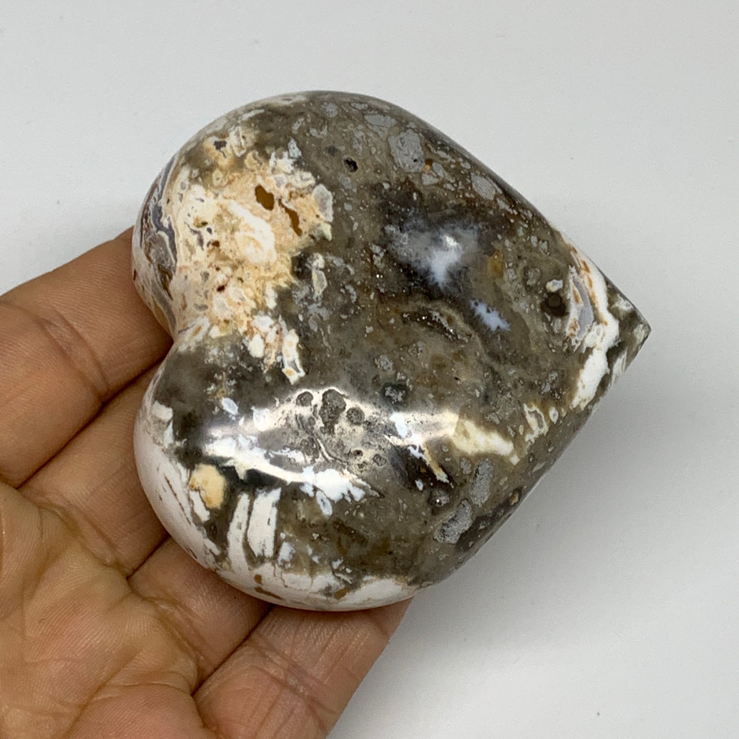 0.35 lbs, 2.6"x2.9"x1" Ocean Jasper Heart Polished Healing Crystal, B30910