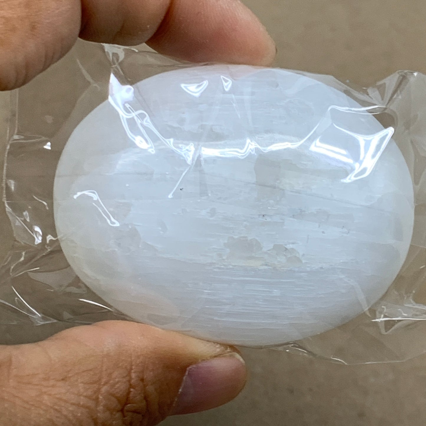 158g, 2.4"x1.8"x1", 2pcs, White Selenite Palmstone Crystal Pillow, B36869