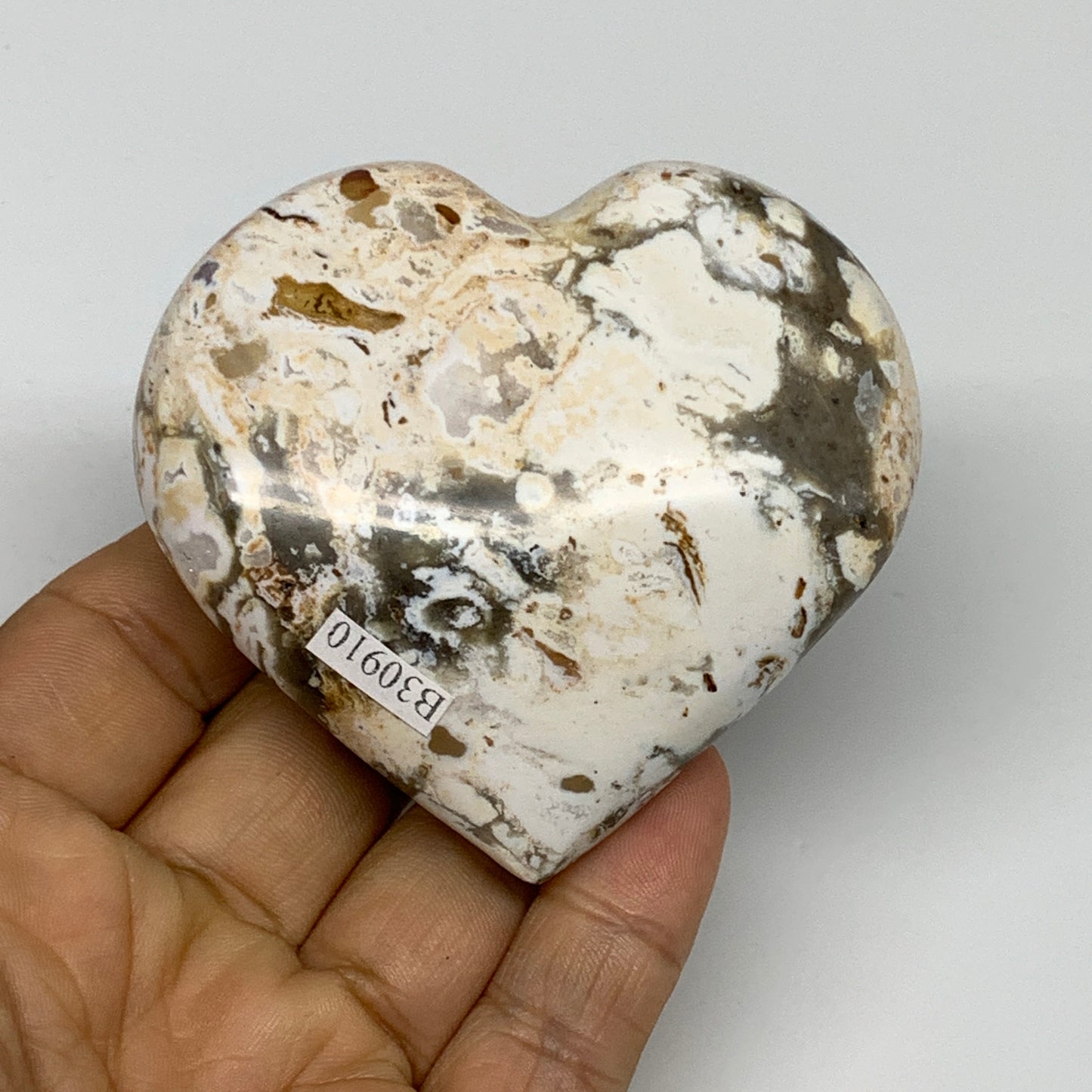 0.35 lbs, 2.6"x2.9"x1" Ocean Jasper Heart Polished Healing Crystal, B30910