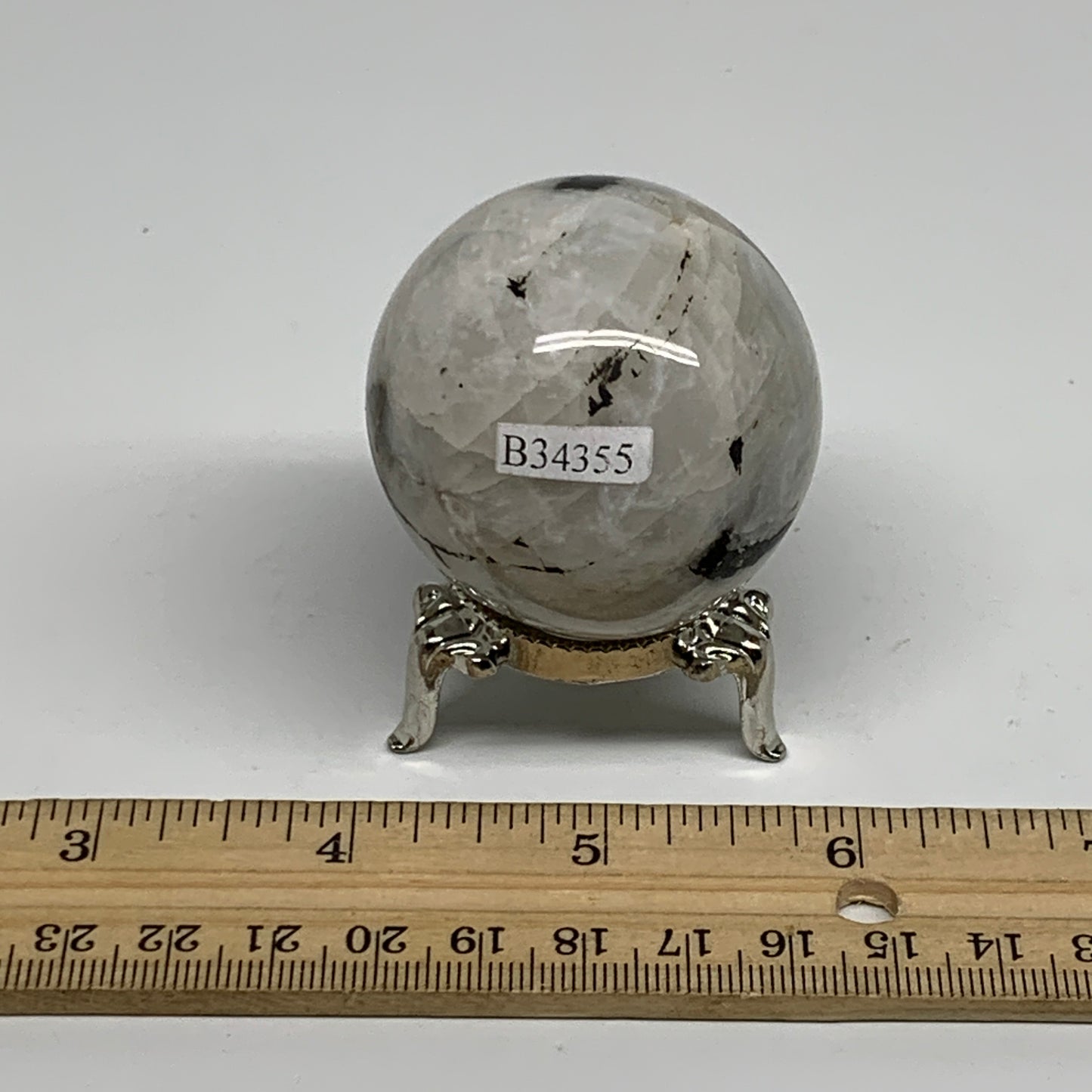 134.1g, 1.8"(45mm), Natural Rainbow Moonstone Sphere Ball Gemstone, B34355