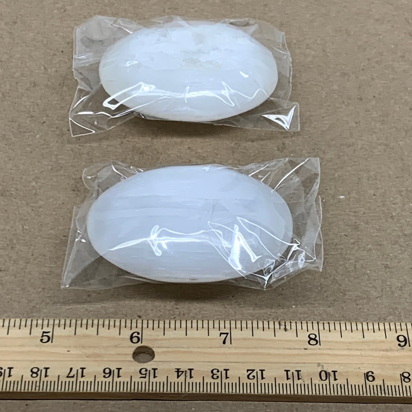 158g, 2.4"x1.8"x1", 2pcs, White Selenite Palmstone Crystal Pillow, B36869
