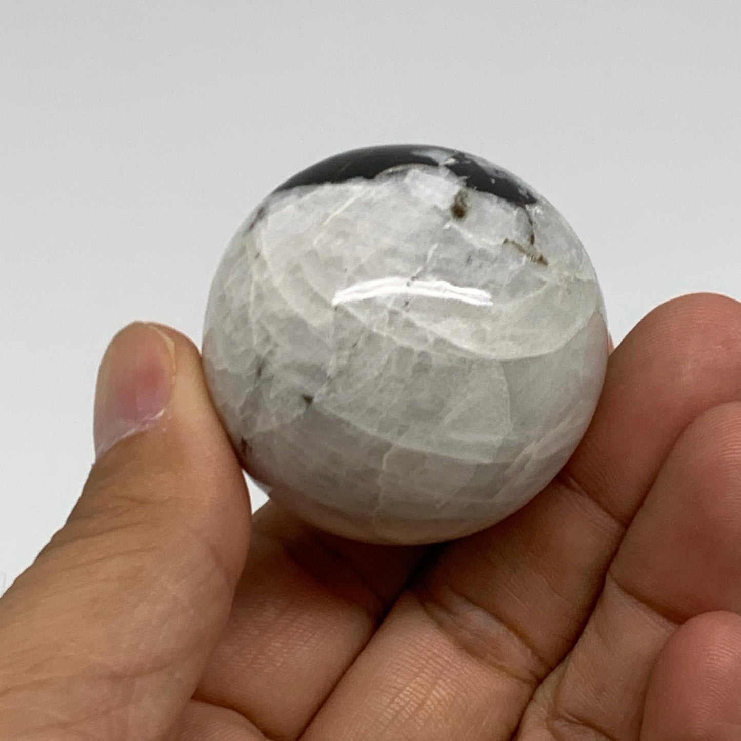 89.6g, 1.6"(40mm), Natural Rainbow Moonstone Sphere Ball Gemstone, B35144