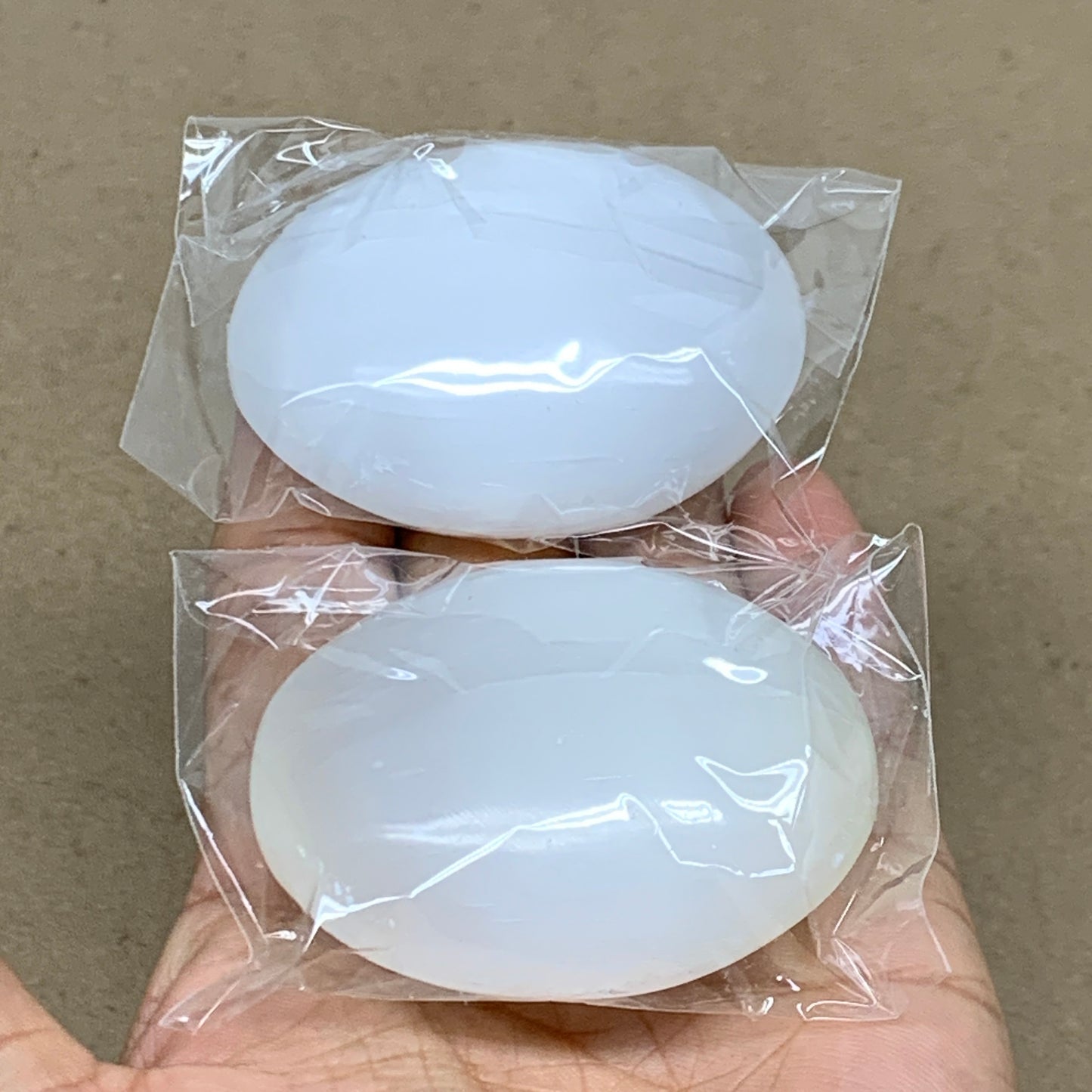 160g, 2.4"x1.8"x1", 2pcs, White Selenite Palmstone Crystal Pillow, B36870