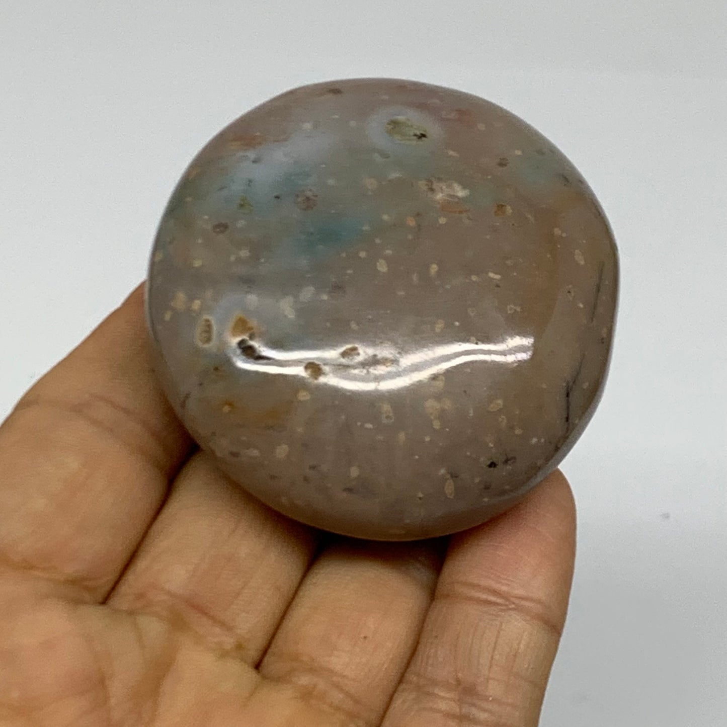 118.5g, 2.3"x2.1"x1.1" Natural Ocean Jasper Palm-Stone Orbicular Jasper, B38212