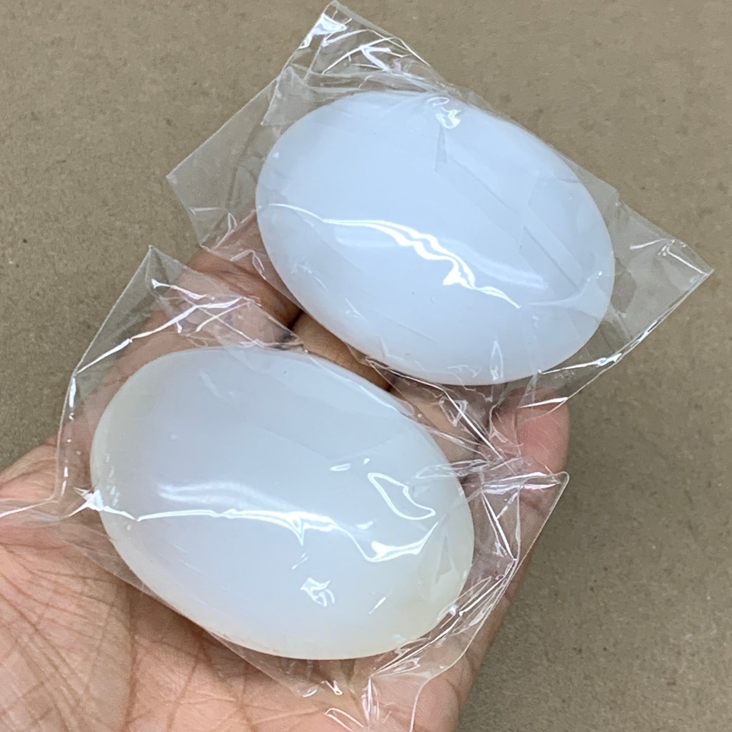 160g, 2.4"x1.8"x1", 2pcs, White Selenite Palmstone Crystal Pillow, B36870