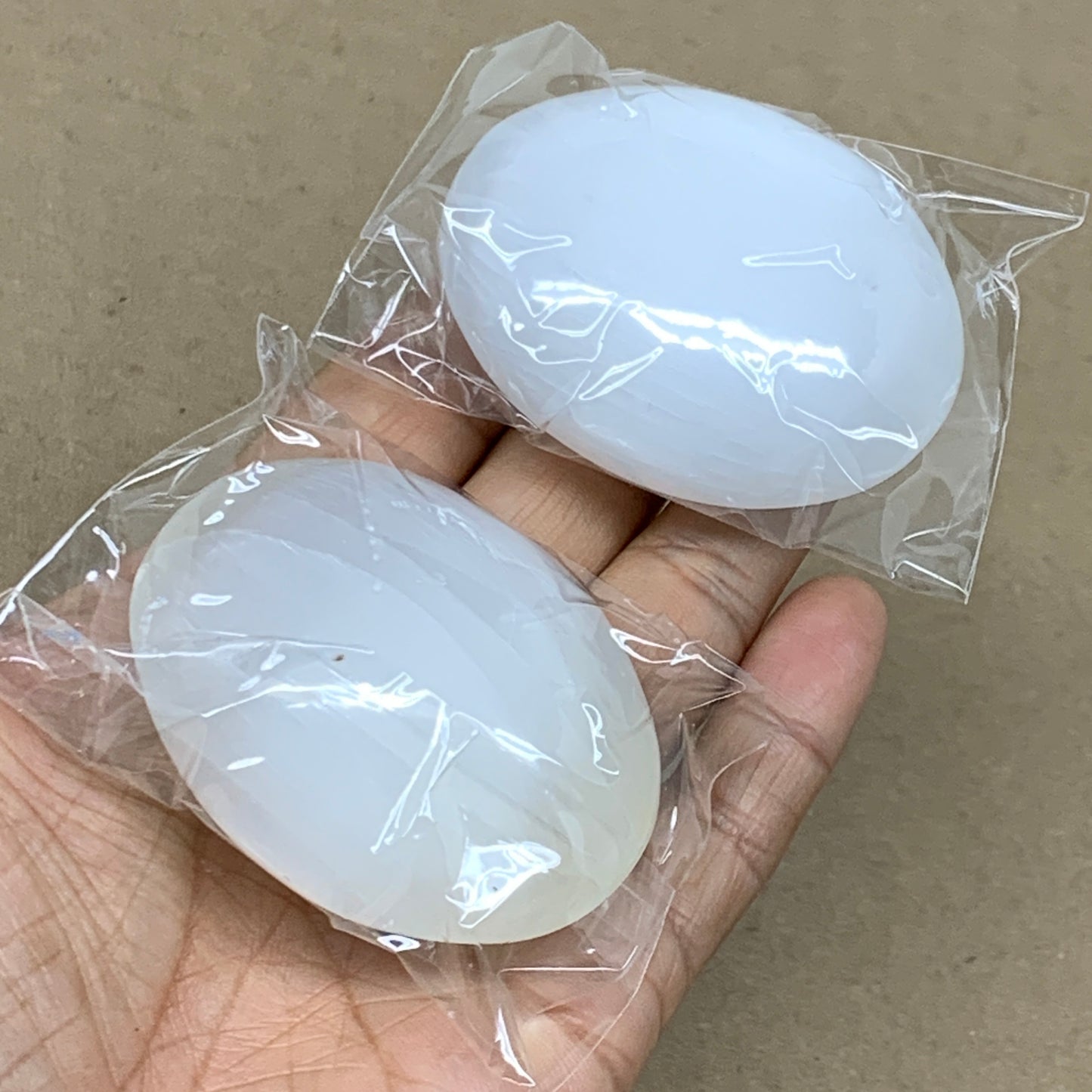 160g, 2.4"x1.8"x1", 2pcs, White Selenite Palmstone Crystal Pillow, B36870