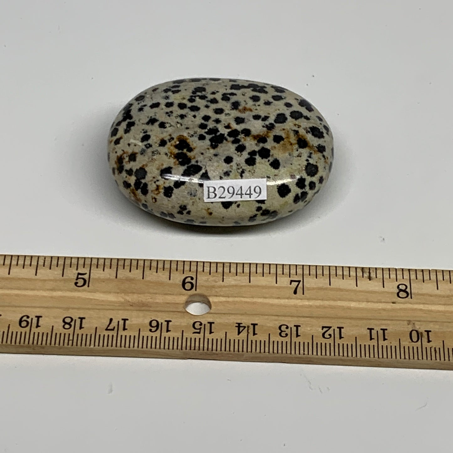 83.7g, 2.2"x1.7"x0.8", Natural Dalmatian Jasper Palm-Stone @India, B29449