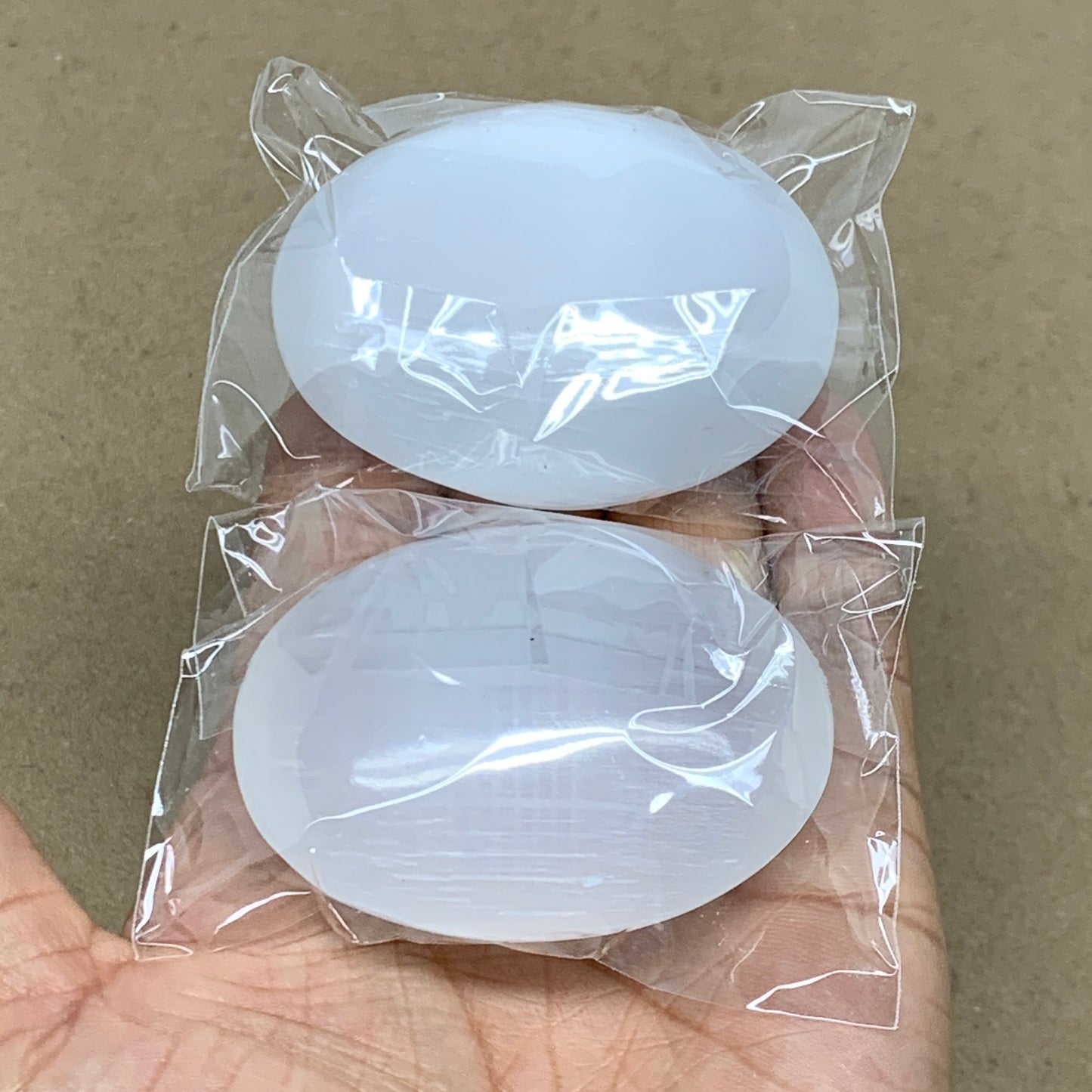 168g, 2.4"x1.8"x1", 2pcs, White Selenite Palmstone Crystal Pillow, B36871
