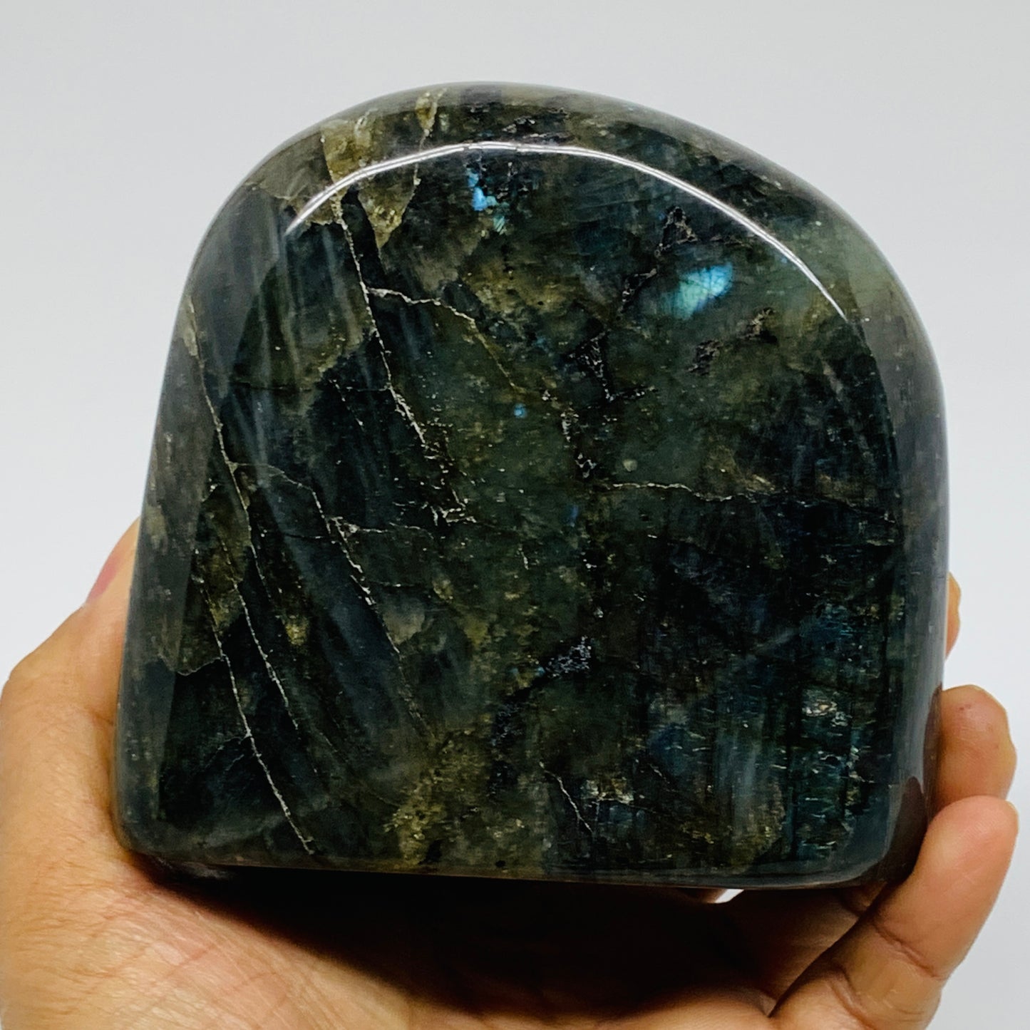 2 lbs, 3.9"x4.1"x1.8" Natural Labradorite Crystal Gemstones Freeform, B37362