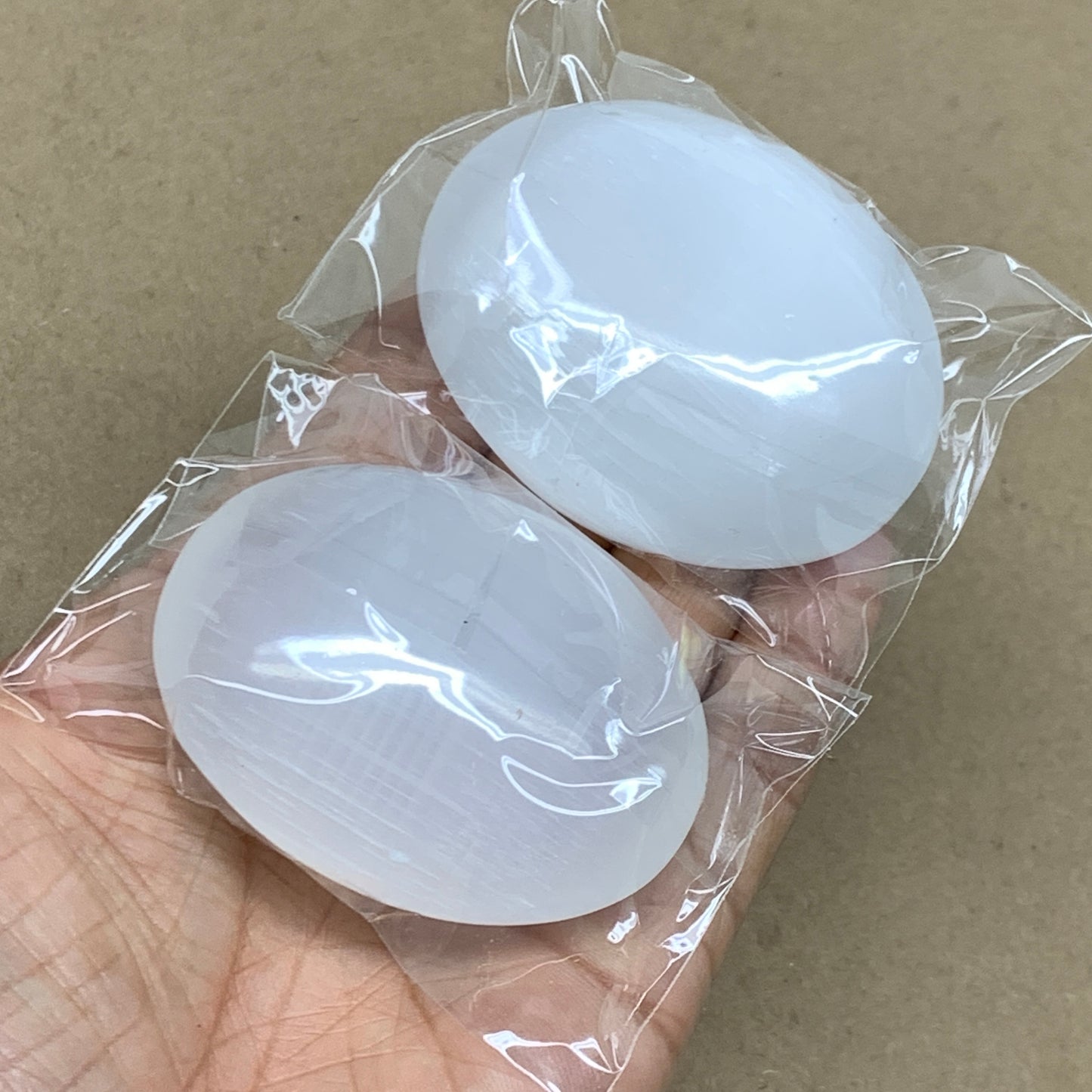 168g, 2.4"x1.8"x1", 2pcs, White Selenite Palmstone Crystal Pillow, B36871