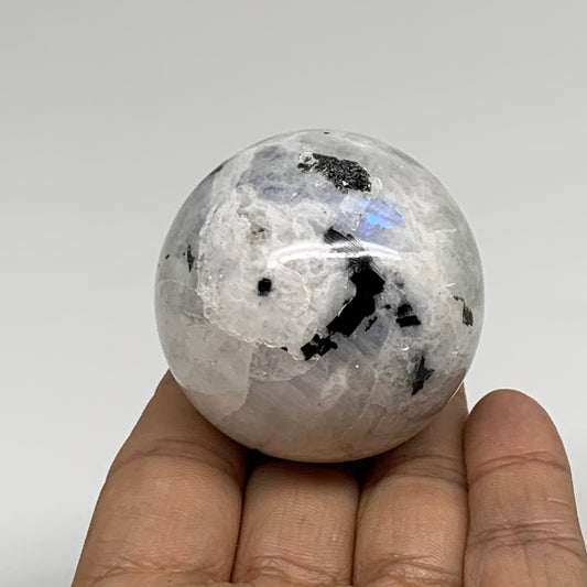 150g, 1.9"(47mm), Natural Rainbow Moonstone Sphere Ball Gemstone, B34357