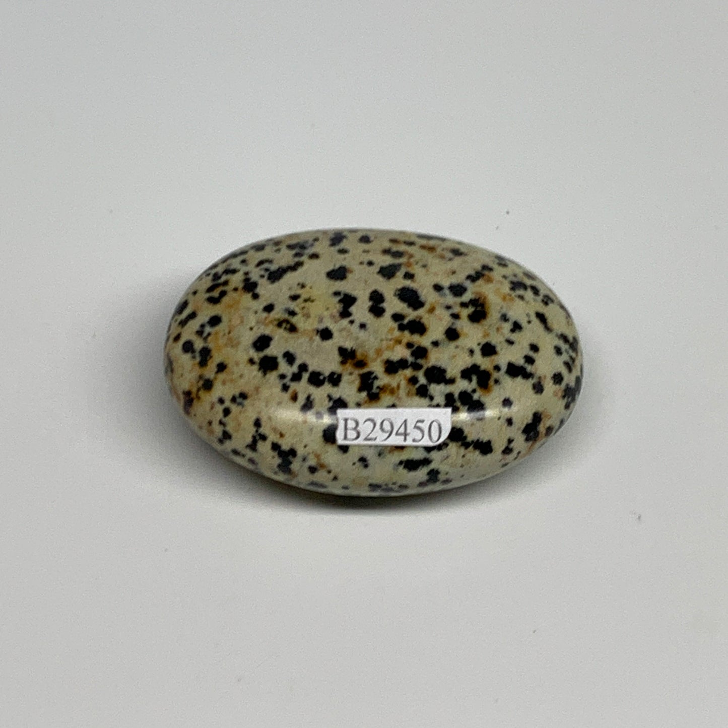 79.3g, 2.3"x1.7"x0.8", Natural Dalmatian Jasper Palm-Stone @India, B29450