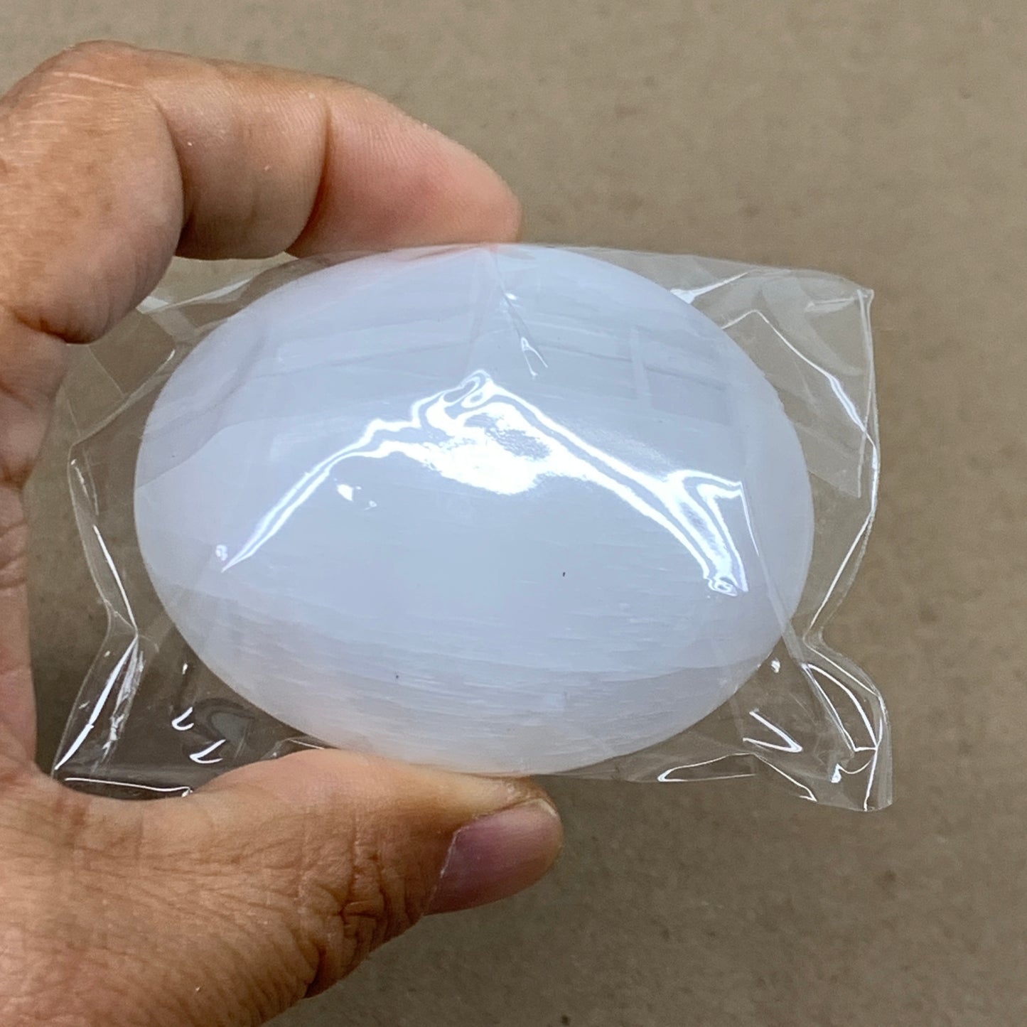 168g, 2.4"x1.8"x1", 2pcs, White Selenite Palmstone Crystal Pillow, B36871