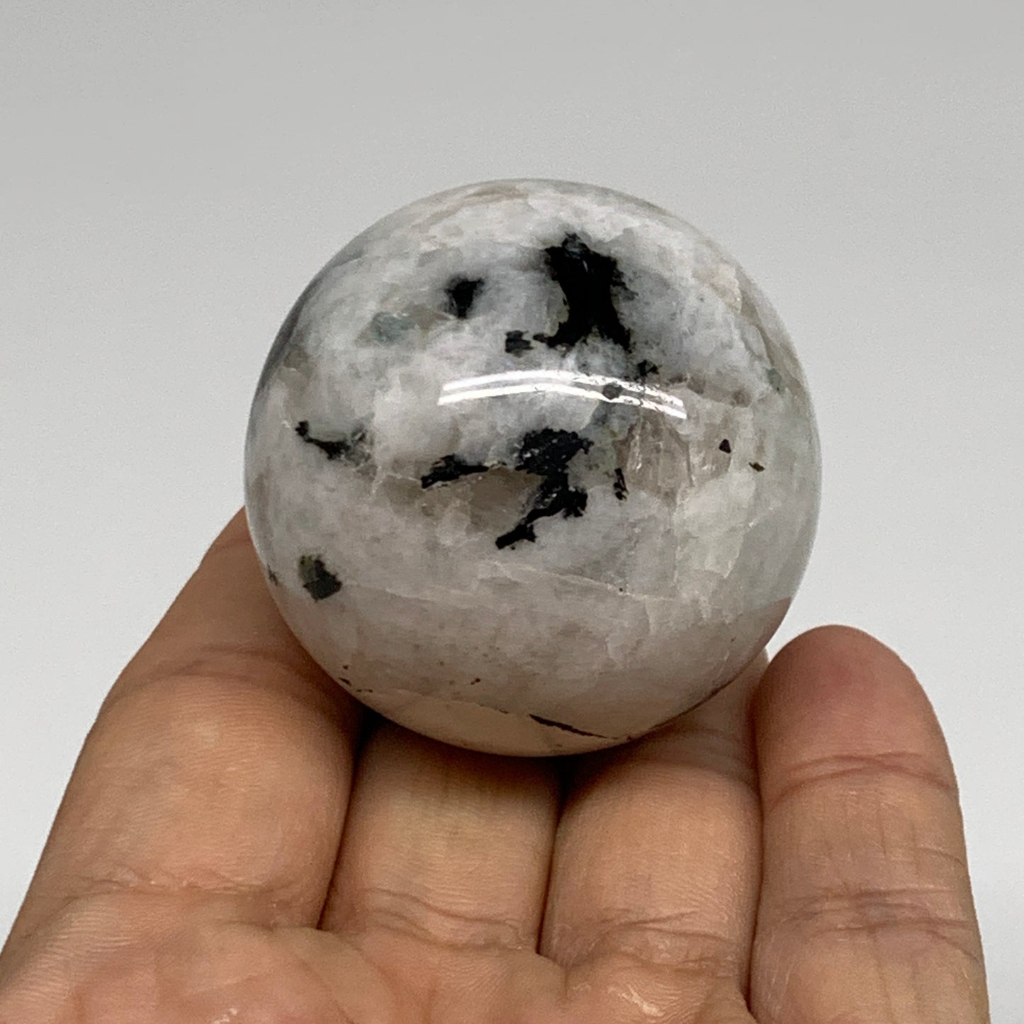 113.2g, 1.7"(43mm), Natural Rainbow Moonstone Sphere Ball Gemstone, B35145