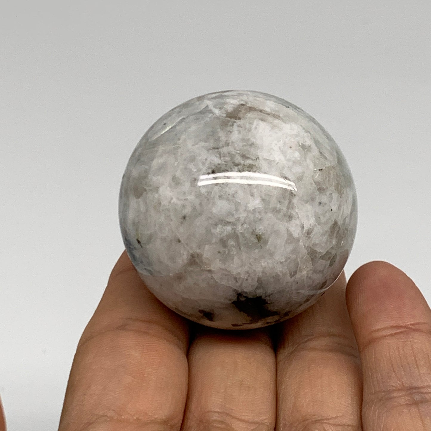 113.2g, 1.7"(43mm), Natural Rainbow Moonstone Sphere Ball Gemstone, B35145