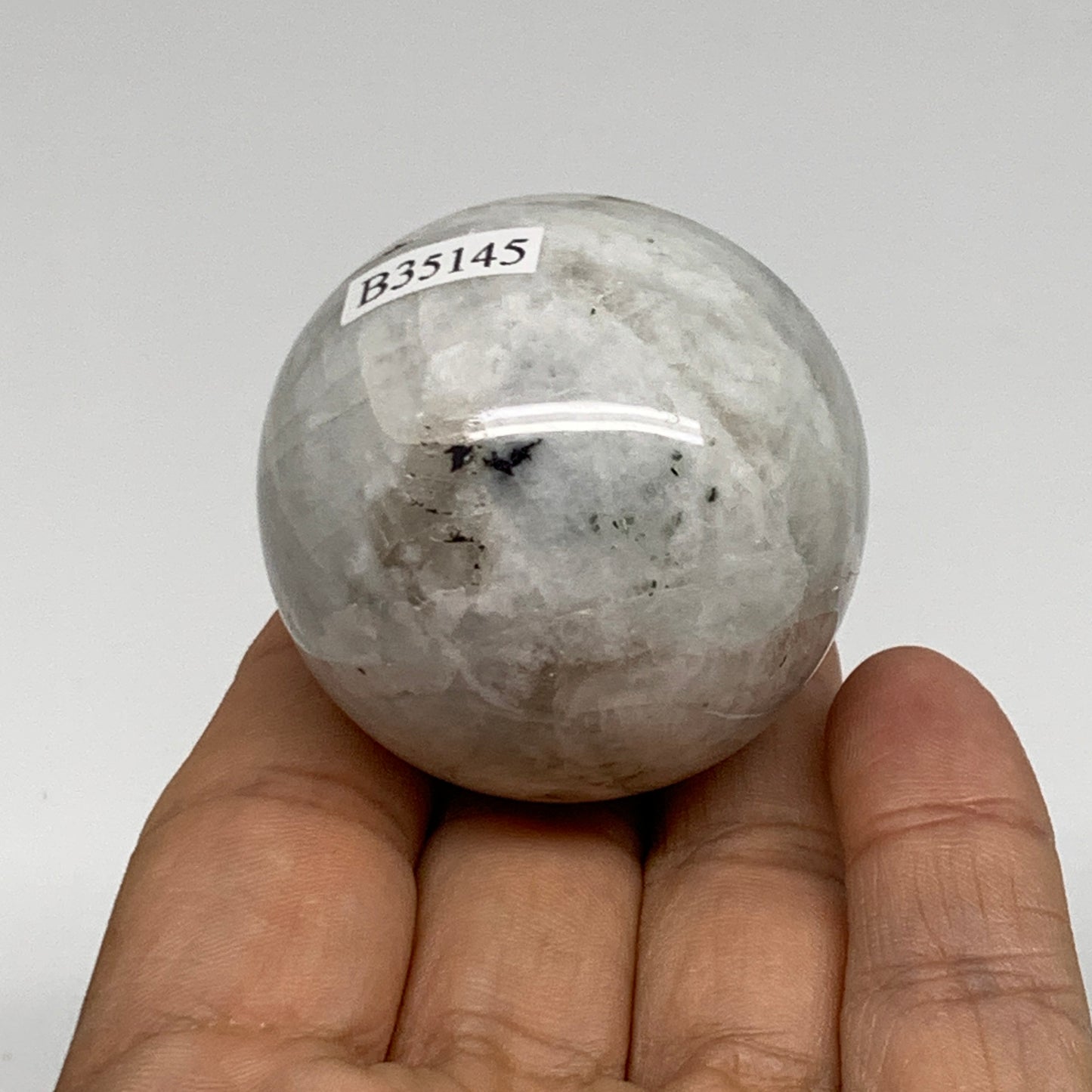 113.2g, 1.7"(43mm), Natural Rainbow Moonstone Sphere Ball Gemstone, B35145