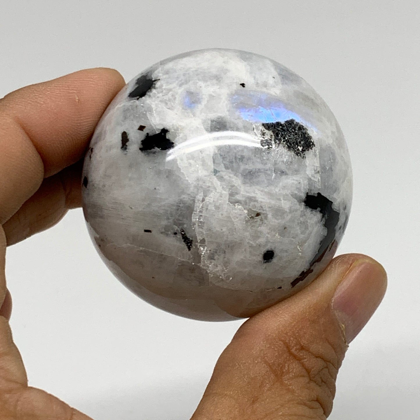 150g, 1.9"(47mm), Natural Rainbow Moonstone Sphere Ball Gemstone, B34357