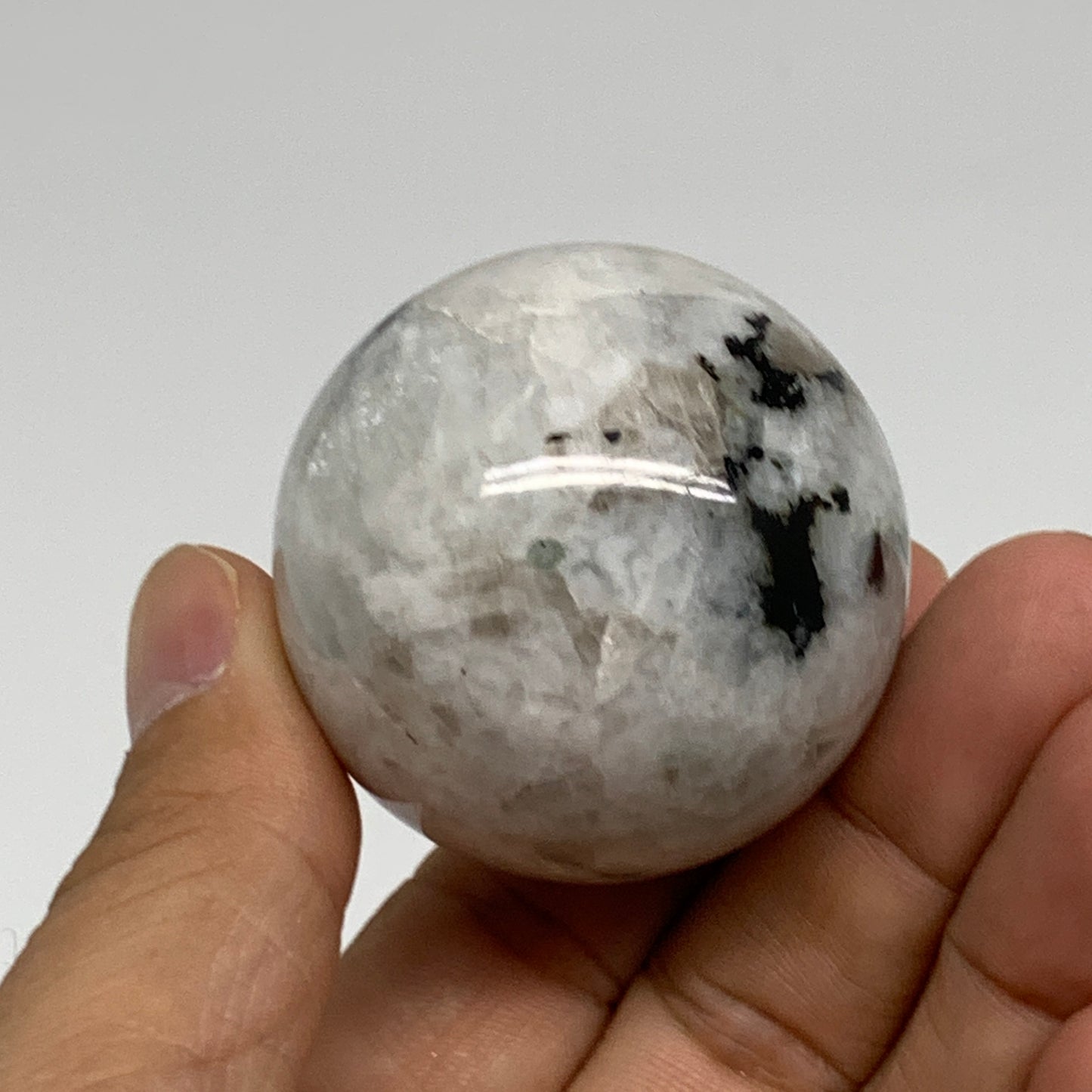 113.2g, 1.7"(43mm), Natural Rainbow Moonstone Sphere Ball Gemstone, B35145