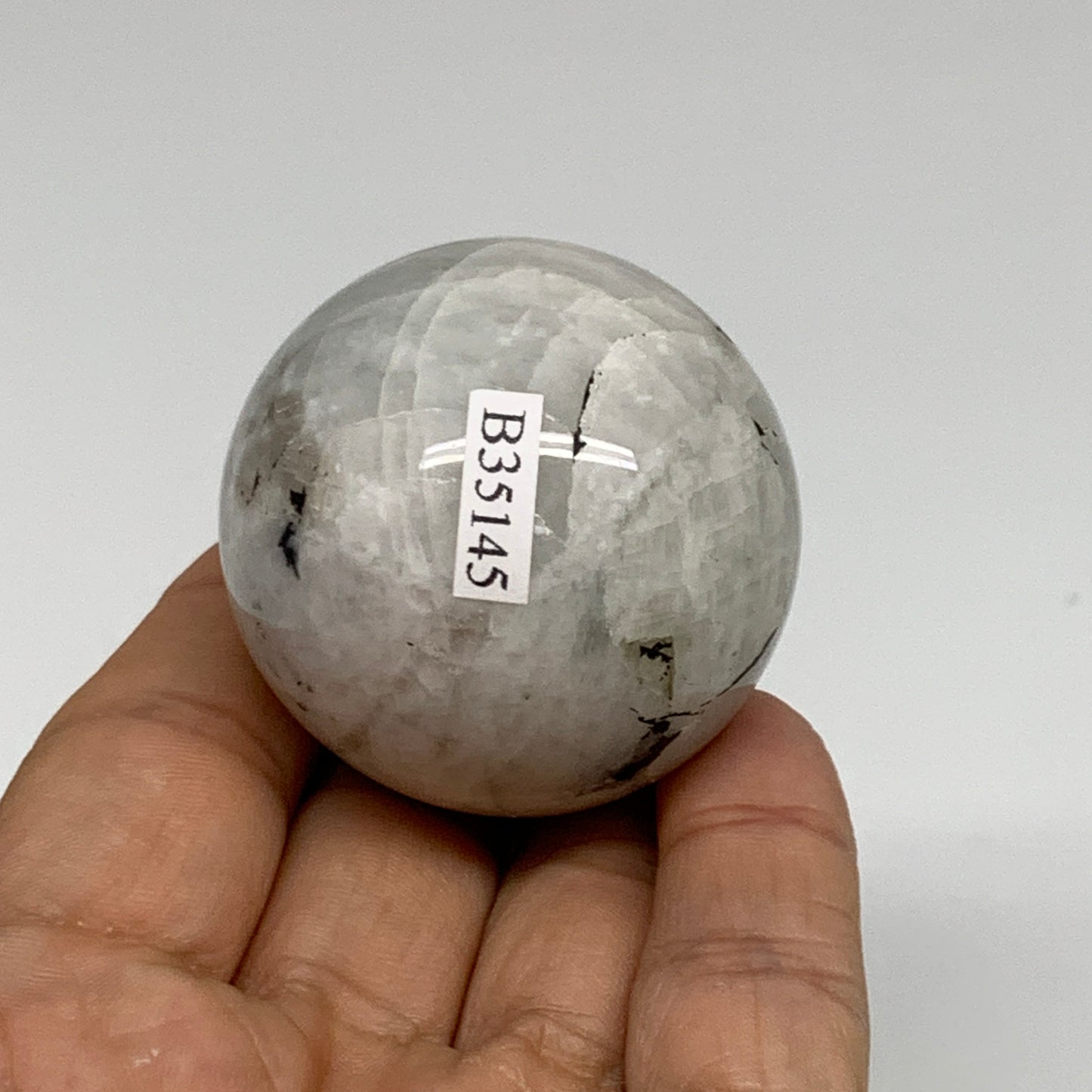 113.2g, 1.7"(43mm), Natural Rainbow Moonstone Sphere Ball Gemstone, B35145