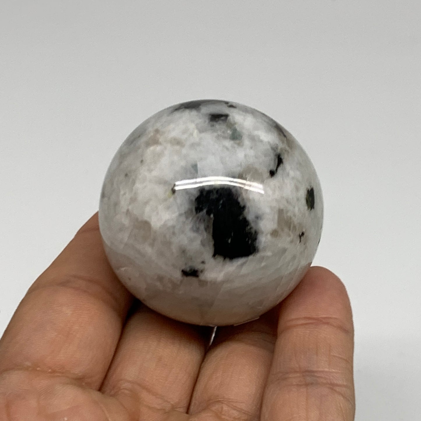 113.2g, 1.7"(43mm), Natural Rainbow Moonstone Sphere Ball Gemstone, B35145