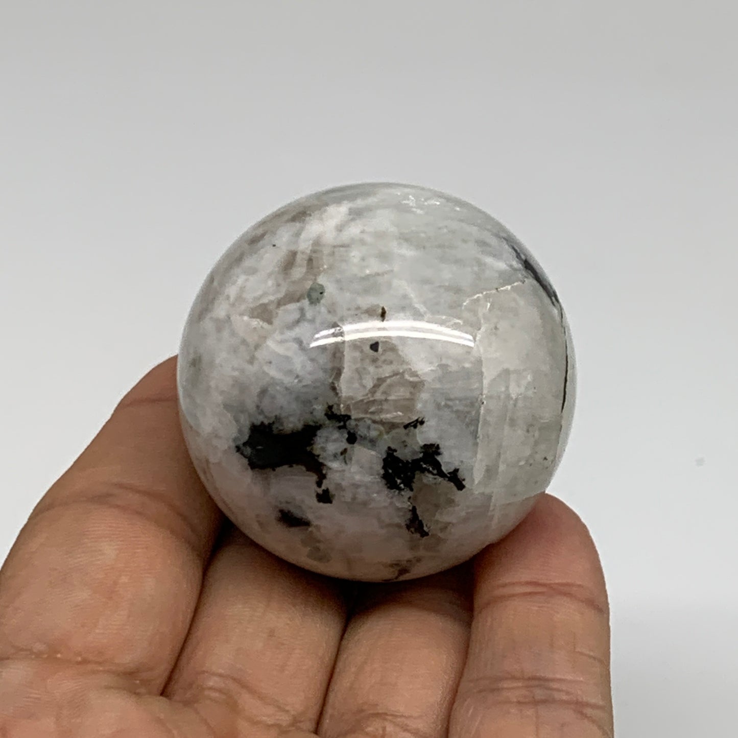 113.2g, 1.7"(43mm), Natural Rainbow Moonstone Sphere Ball Gemstone, B35145