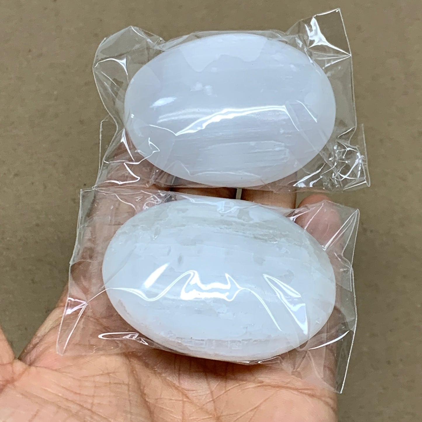 168g, 2.4"x1.8"x1", 2pcs, White Selenite Palmstone Crystal Pillow, B36872