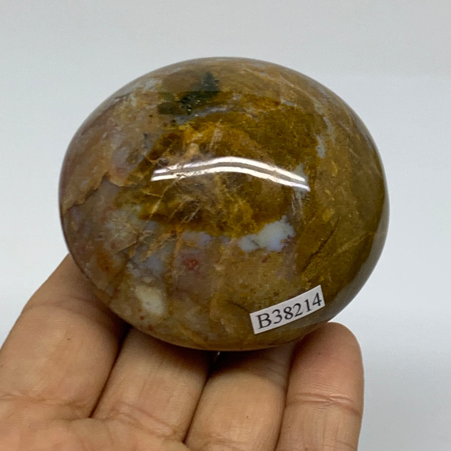 211.8g, 2.5"x2.4"x1.7" Natural Ocean Jasper Palm-Stone Orbicular Jasper, B38214