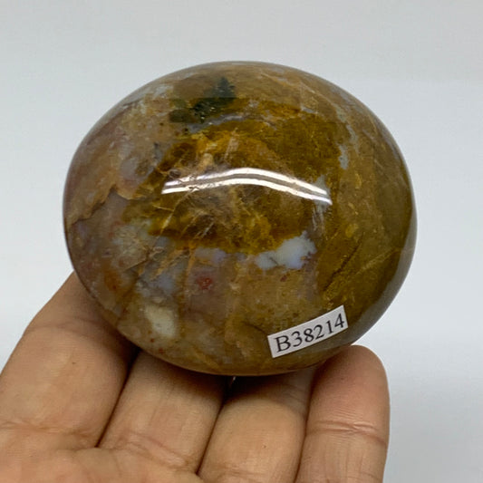211.8g, 2.5"x2.4"x1.7" Natural Ocean Jasper Palm-Stone Orbicular Jasper, B38214