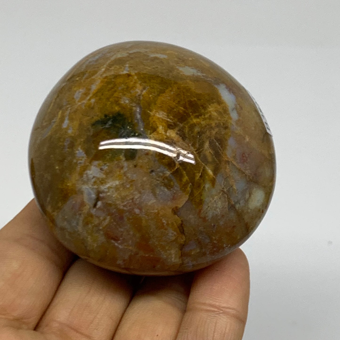 211.8g, 2.5"x2.4"x1.7" Natural Ocean Jasper Palm-Stone Orbicular Jasper, B38214