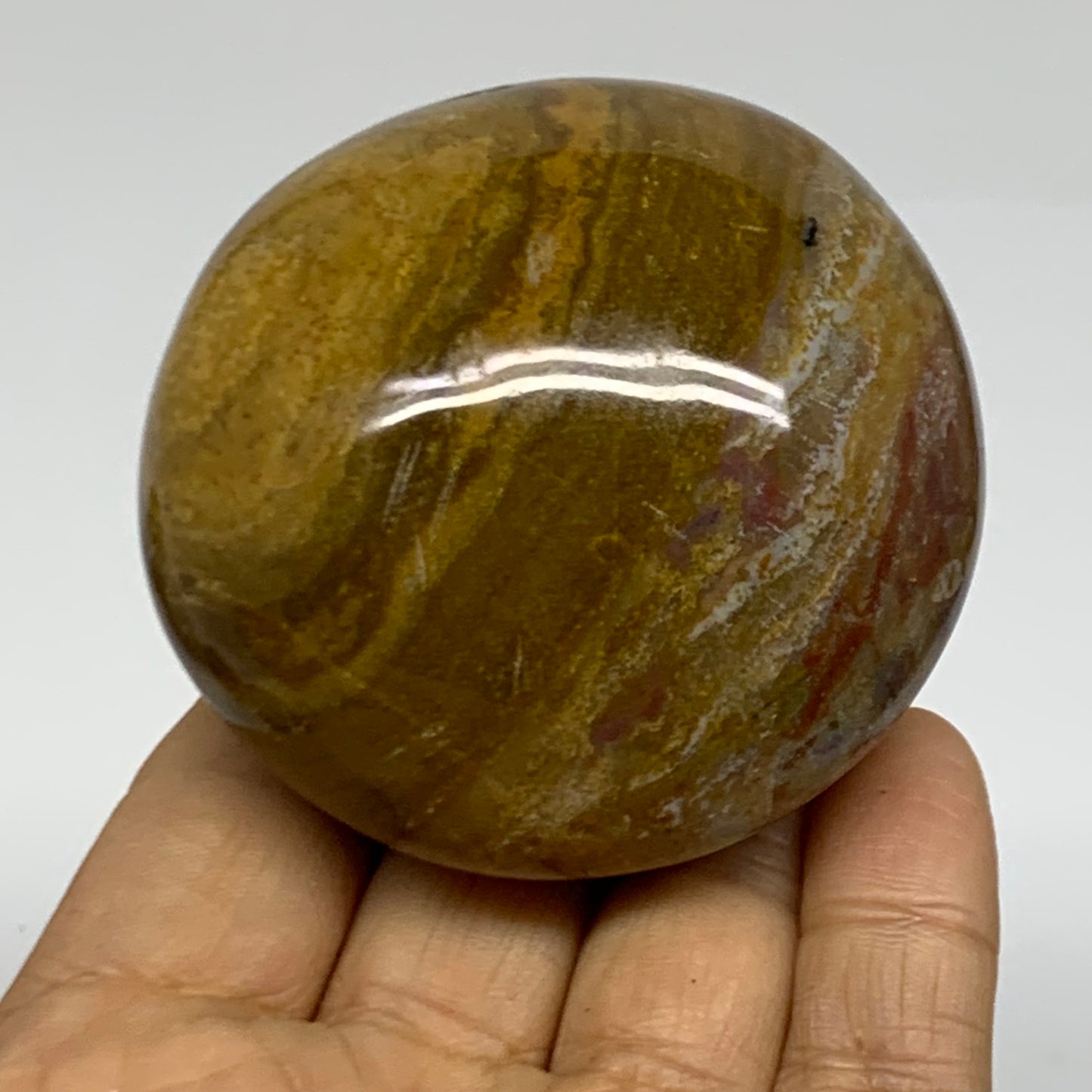 211.8g, 2.5"x2.4"x1.7" Natural Ocean Jasper Palm-Stone Orbicular Jasper, B38214