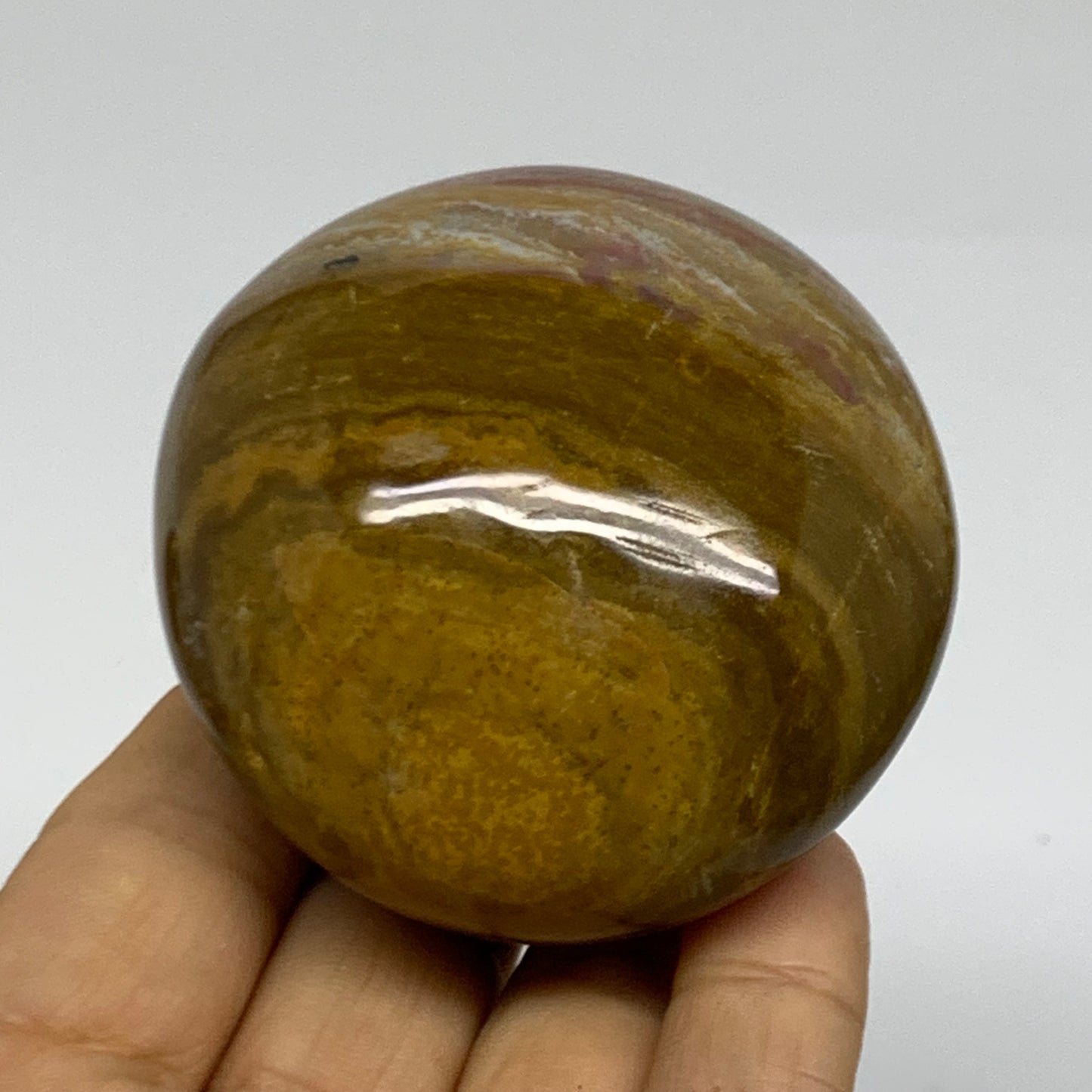 211.8g, 2.5"x2.4"x1.7" Natural Ocean Jasper Palm-Stone Orbicular Jasper, B38214
