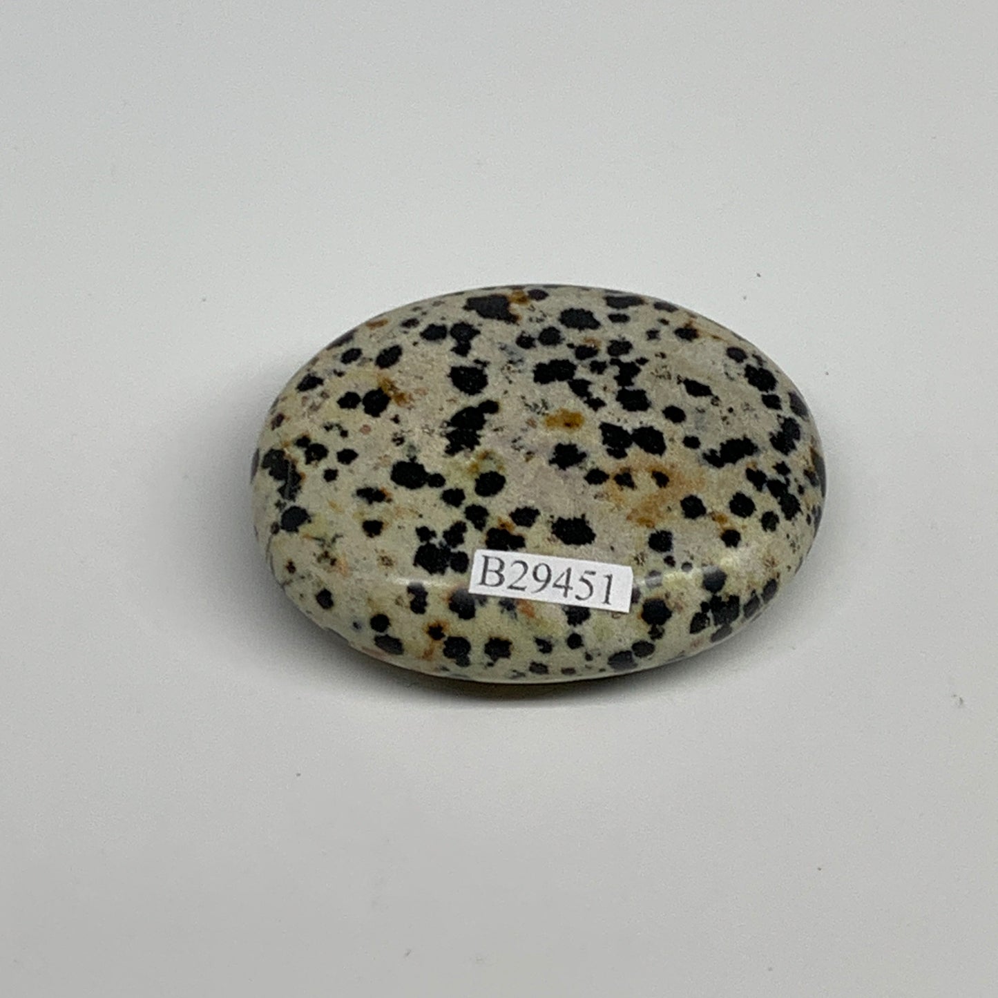 76.3g, 2.2"x1.8"x0.8", Natural Dalmatian Jasper Palm-Stone @India, B29451