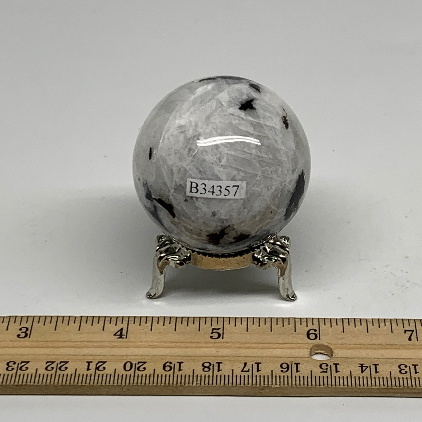 150g, 1.9"(47mm), Natural Rainbow Moonstone Sphere Ball Gemstone, B34357