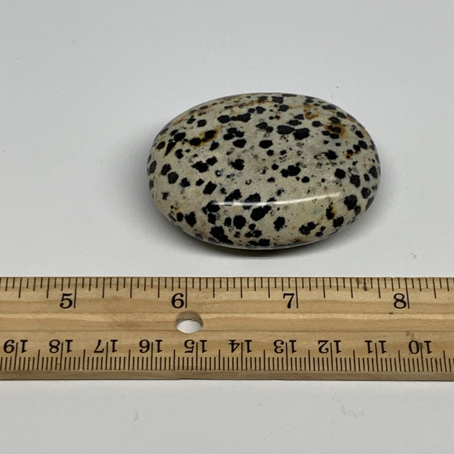 76.3g, 2.2"x1.8"x0.8", Natural Dalmatian Jasper Palm-Stone @India, B29451