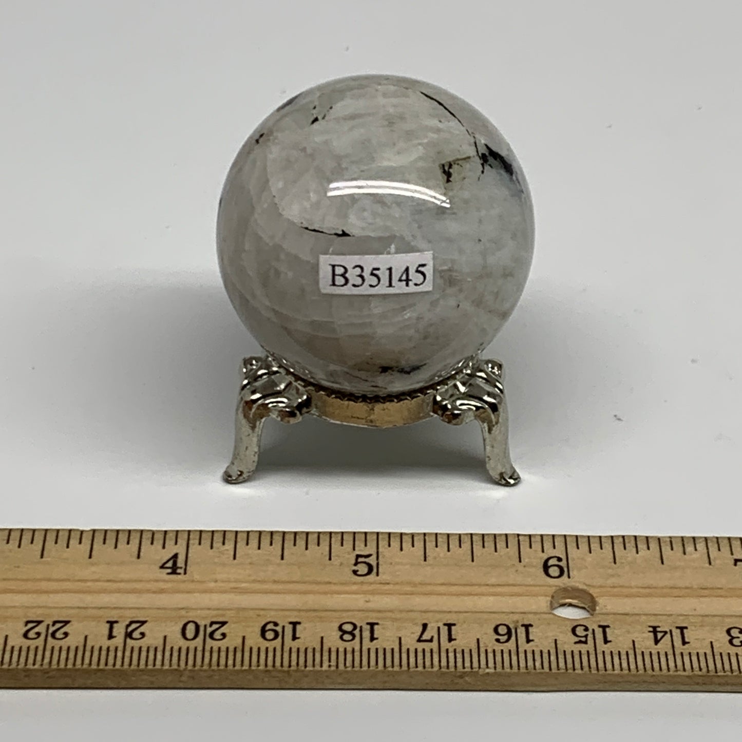 113.2g, 1.7"(43mm), Natural Rainbow Moonstone Sphere Ball Gemstone, B35145