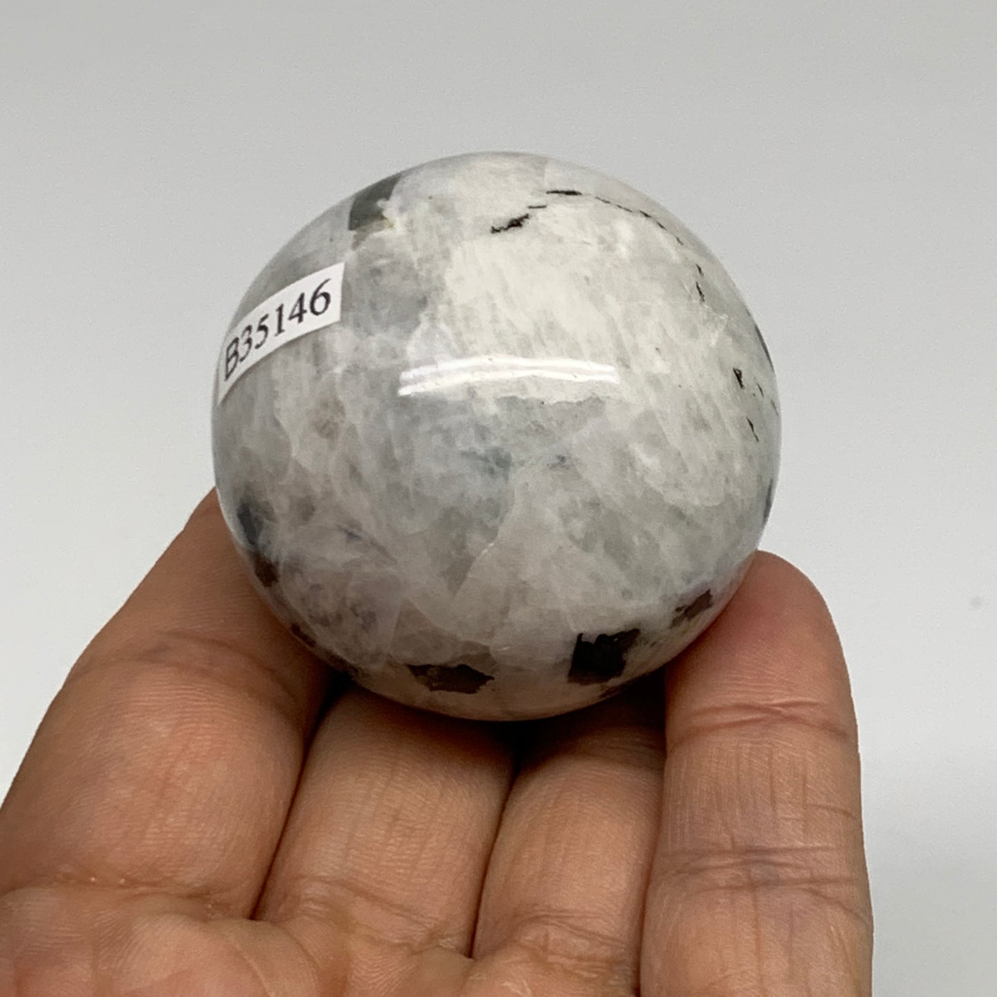 118.5g, 1.7"(43mm), Natural Rainbow Moonstone Sphere Ball Gemstone, B35146