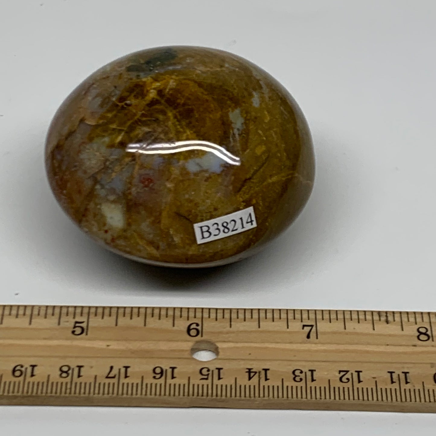 211.8g, 2.5"x2.4"x1.7" Natural Ocean Jasper Palm-Stone Orbicular Jasper, B38214