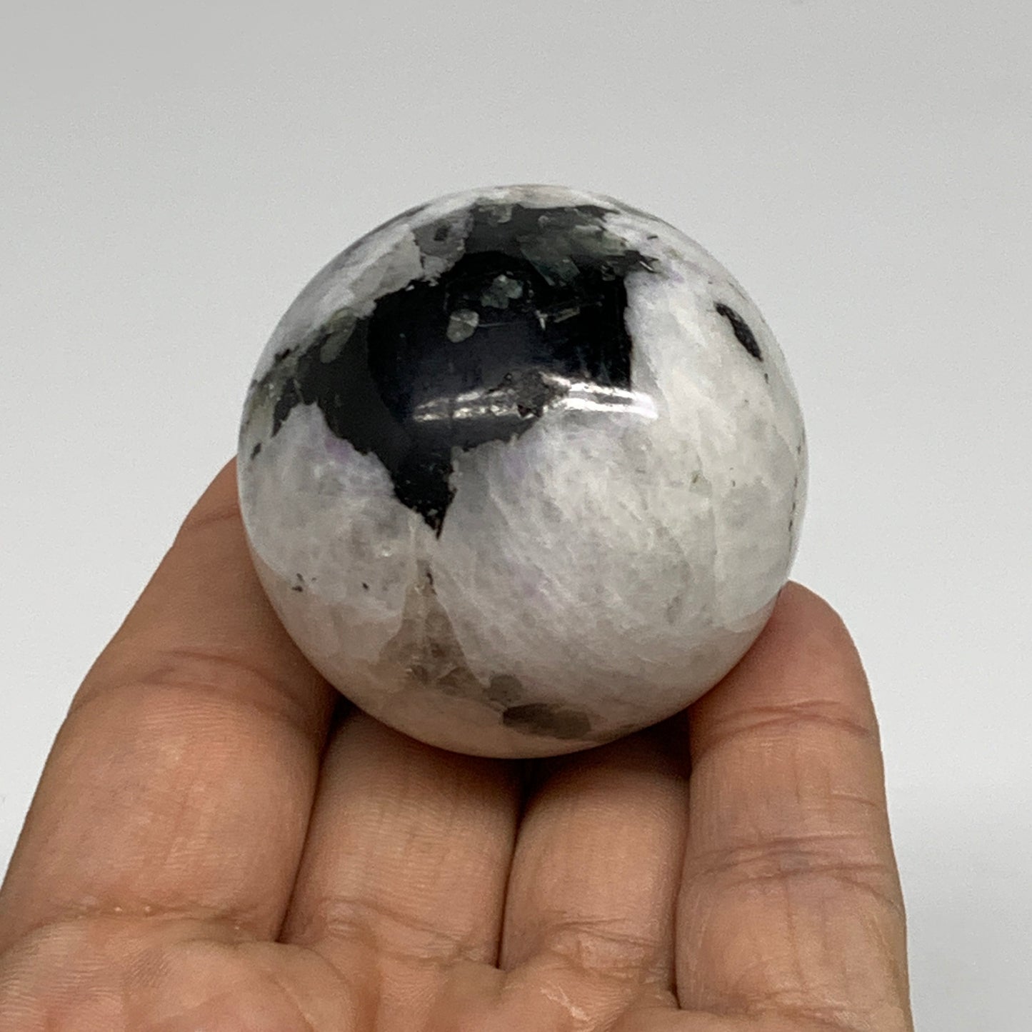 118.5g, 1.7"(43mm), Natural Rainbow Moonstone Sphere Ball Gemstone, B35146