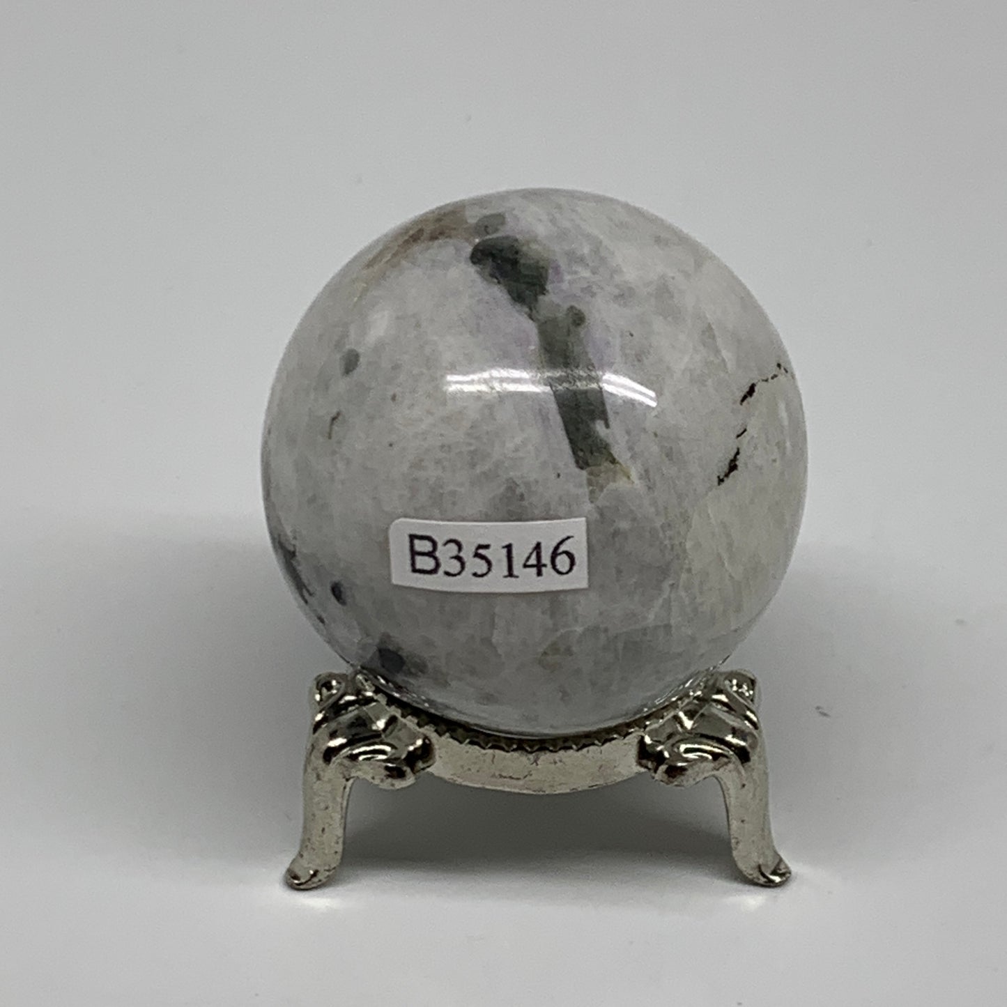 118.5g, 1.7"(43mm), Natural Rainbow Moonstone Sphere Ball Gemstone, B35146