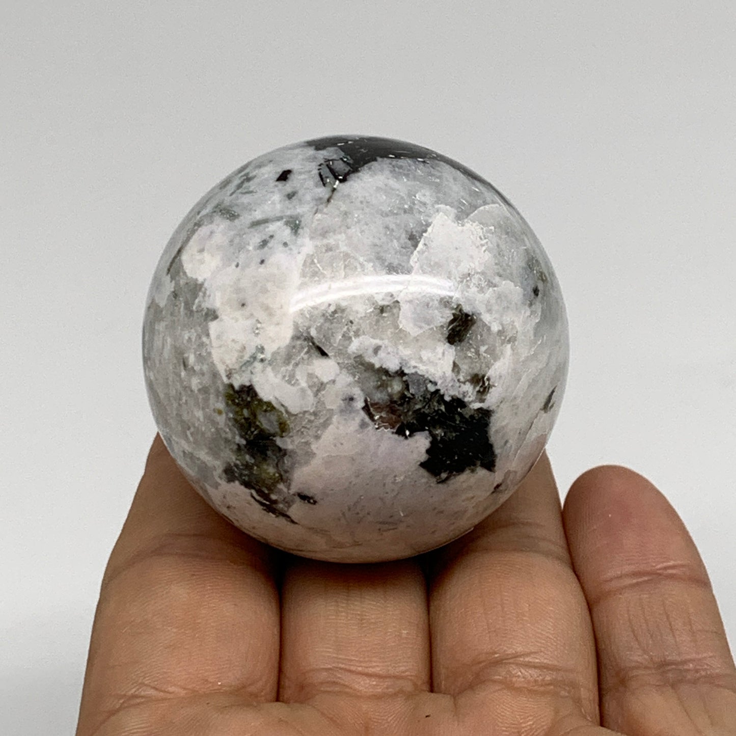 149.9g, 1.9"(47mm), Natural Rainbow Moonstone Sphere Ball Gemstone, B34359