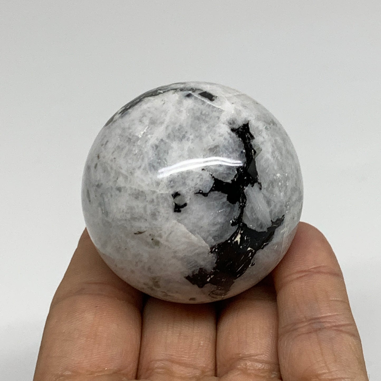 149.9g, 1.9"(47mm), Natural Rainbow Moonstone Sphere Ball Gemstone, B34359